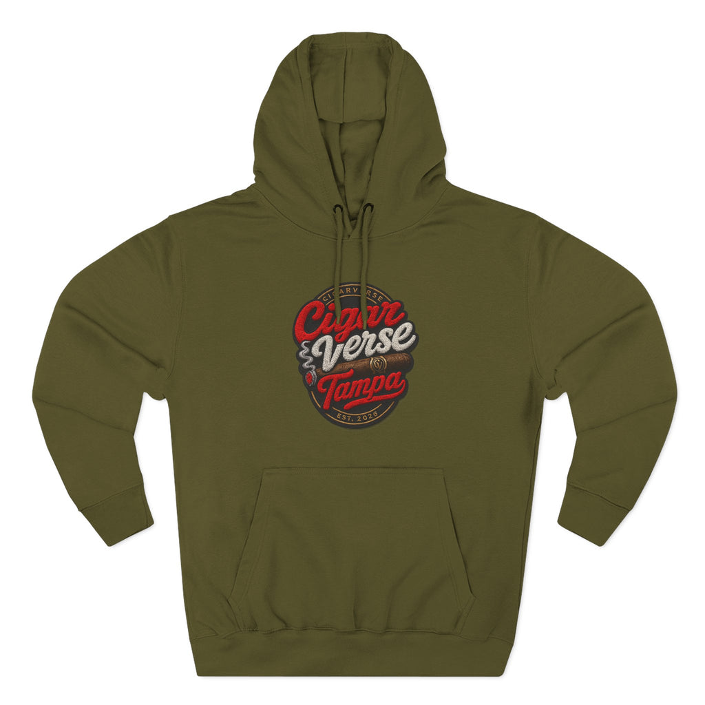 Cigar Verse Tampa Hoodie — Retro Script Logo Fleece Pullover