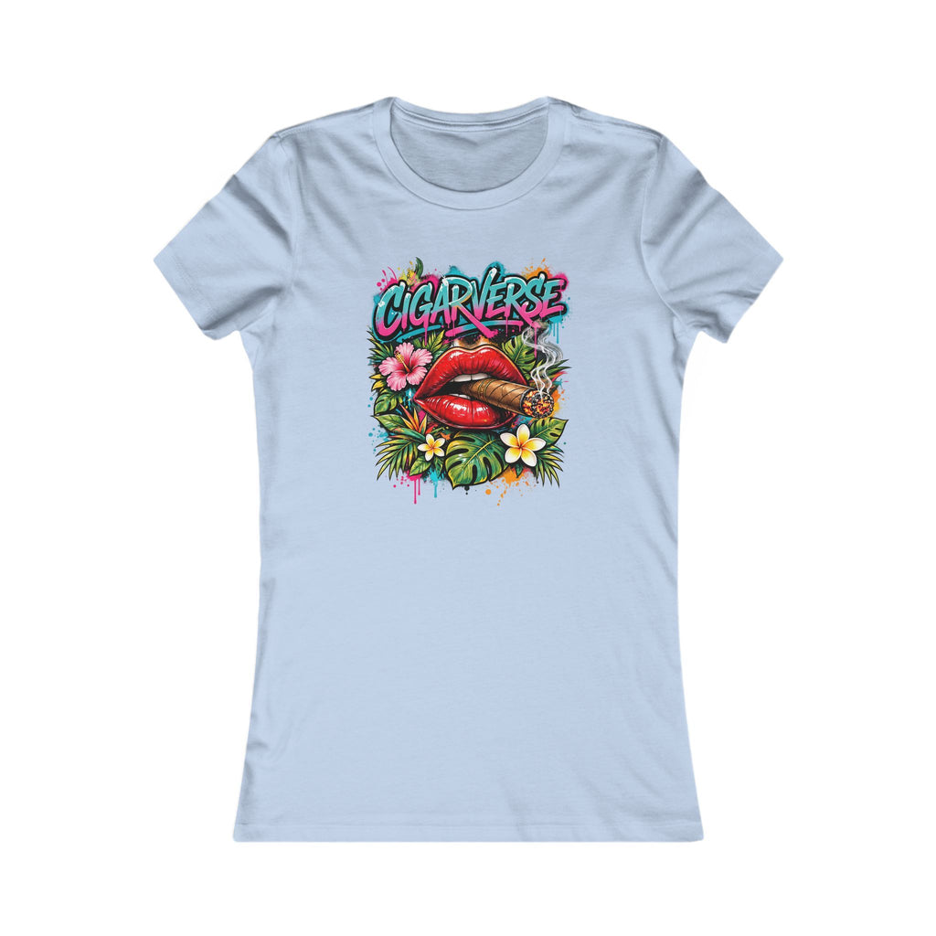 Women's Tee - Colorful Retro 'Cigar Left' Floral Lip Graphic