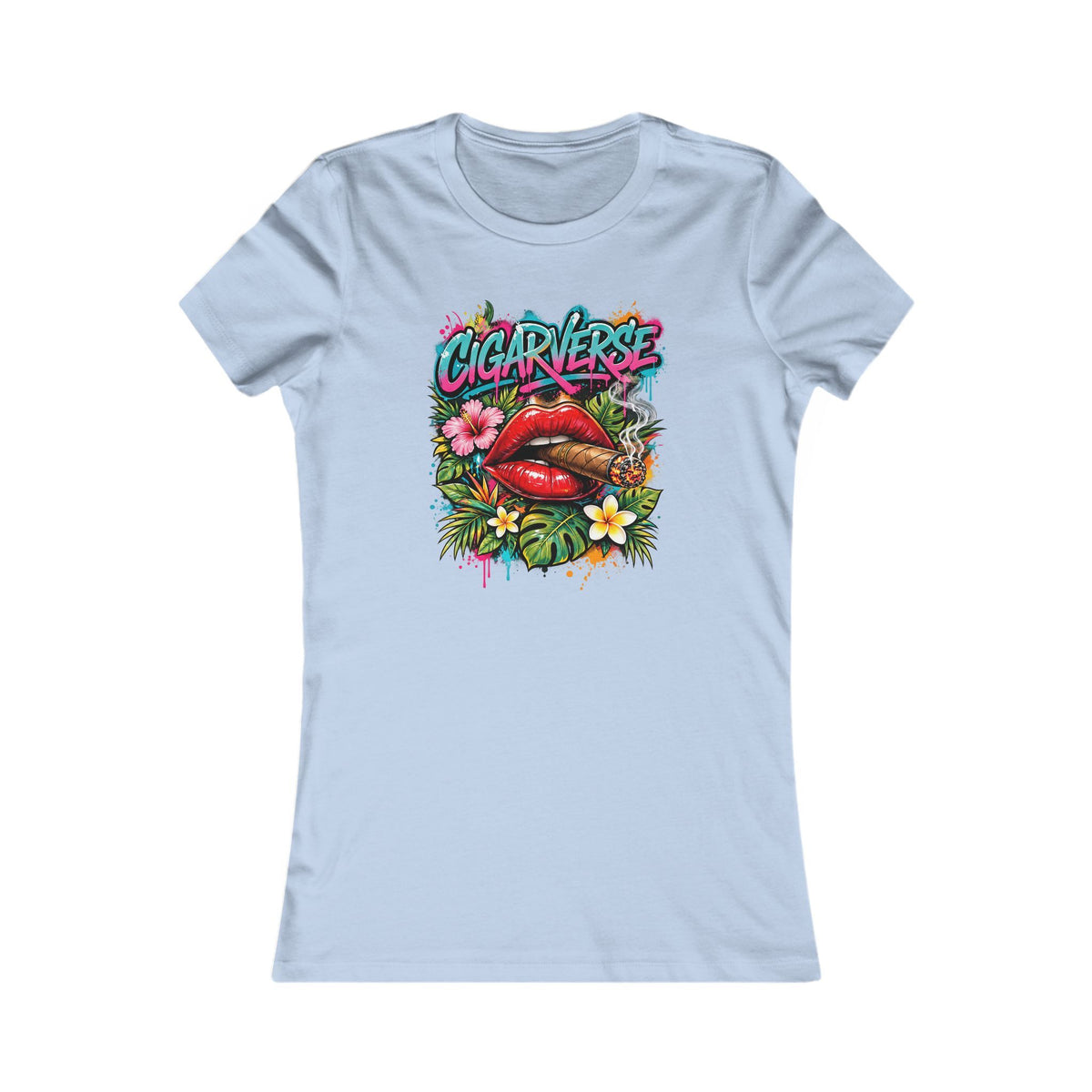Women's Tee - Colorful Retro 'Cigar Left' Floral Lip Graphic