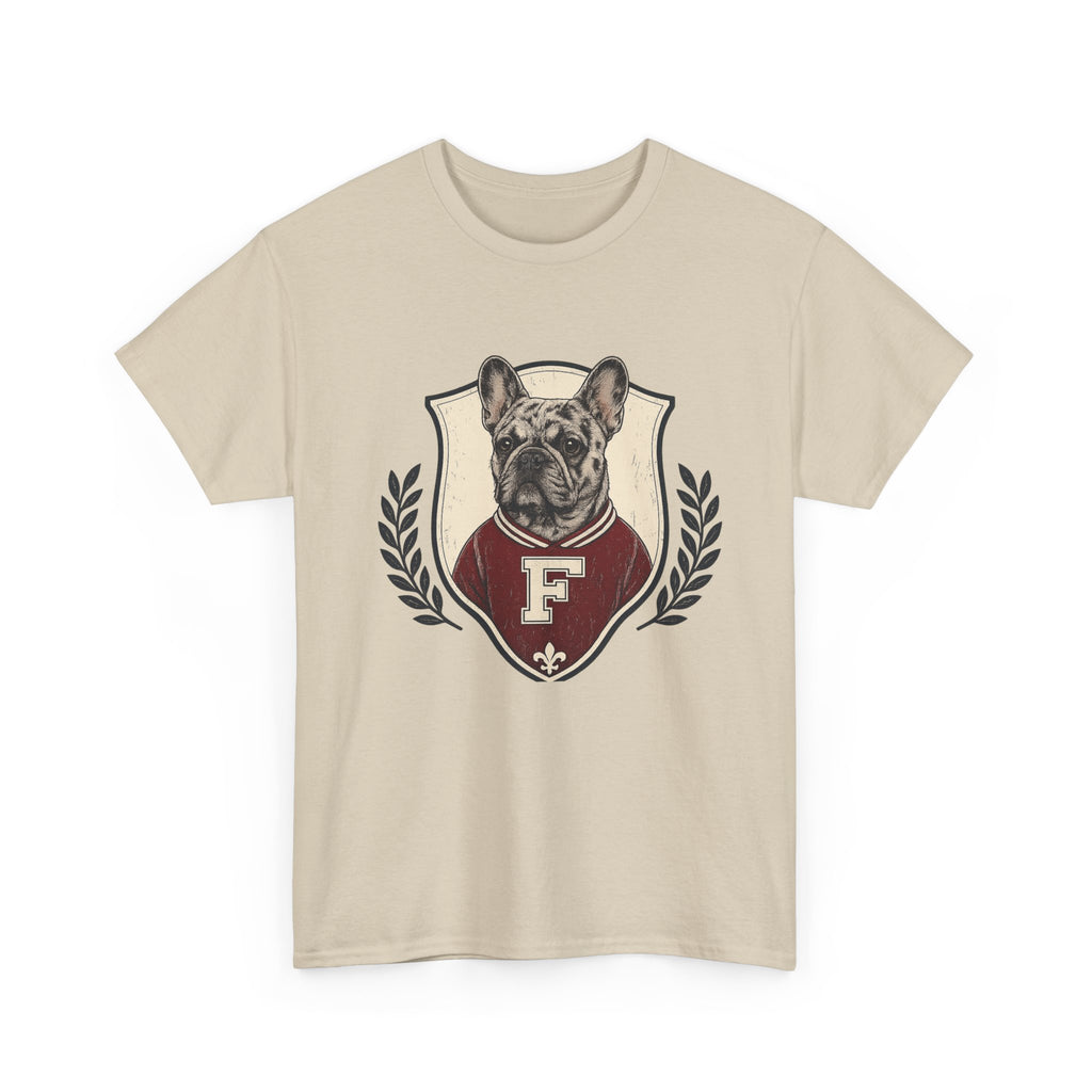 Unisex French Bulldog Crest T‑Shirt — Vintage Collegiate Pup Tee