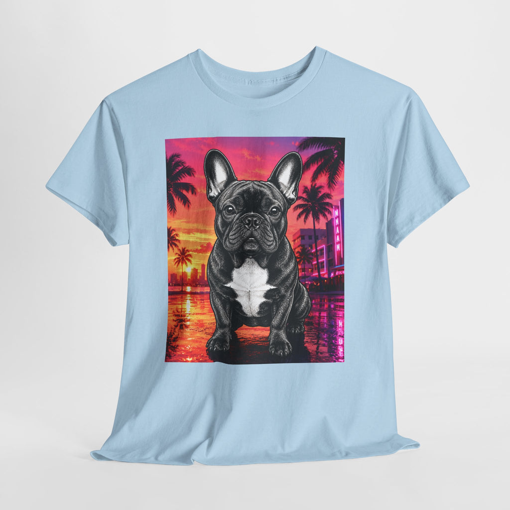 French Bulldog Sunset Tee - Retro Miami Palm Beach Dog T-Shirt