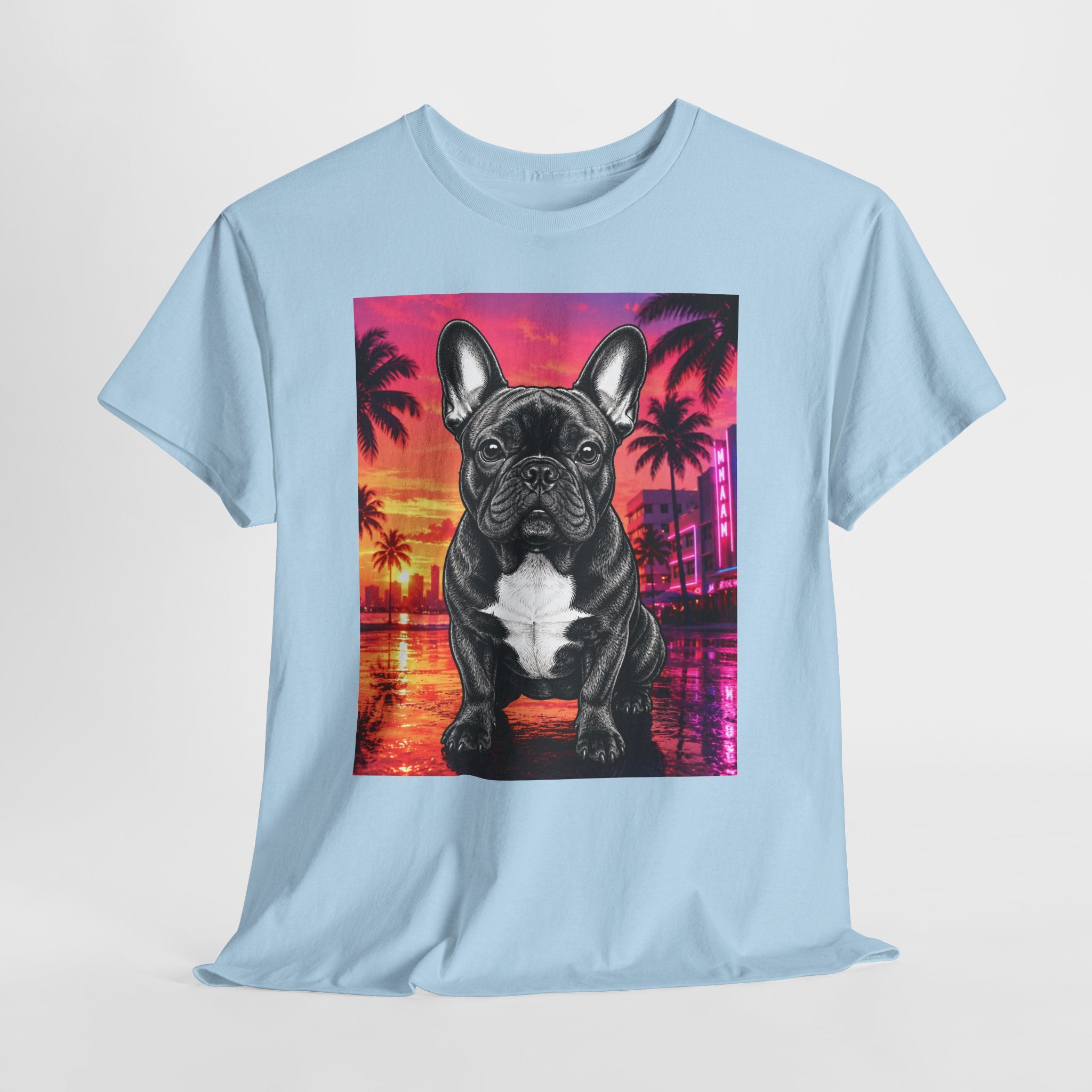 French Bulldog Sunset Tee - Retro Miami Palm Beach Dog T-Shirt