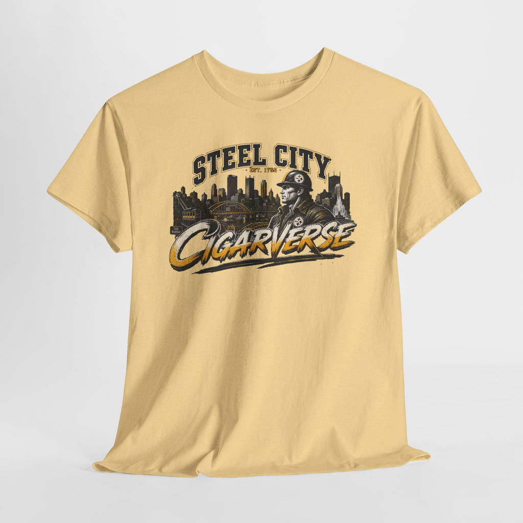 Unisex Steel City Cigarverse Tee — Vintage Skyline Graphic T‑Shirt for Cigar Lovers