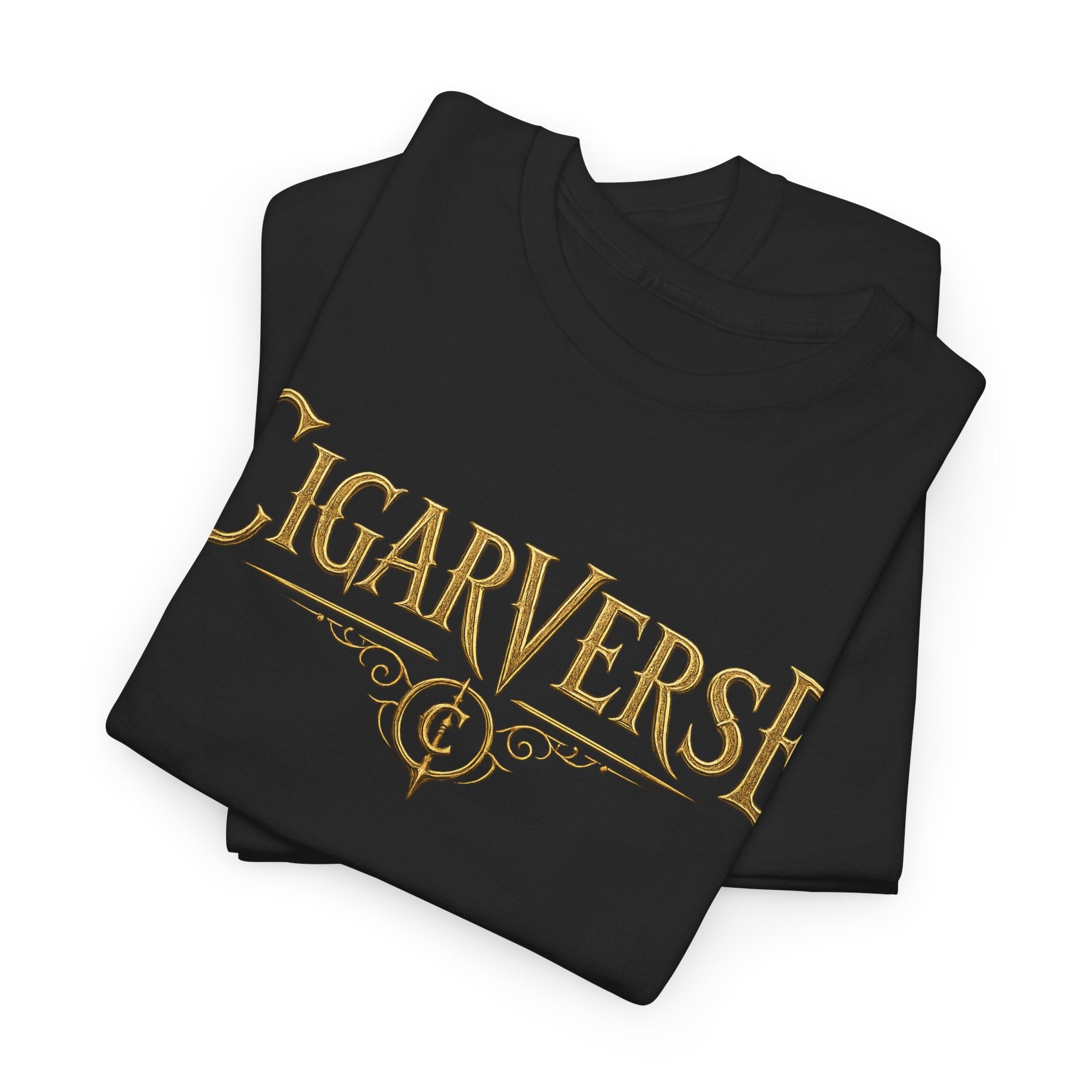 Cigarverse Unisex Graphic Tee — Retro Gold Logo & Dragon Back Design