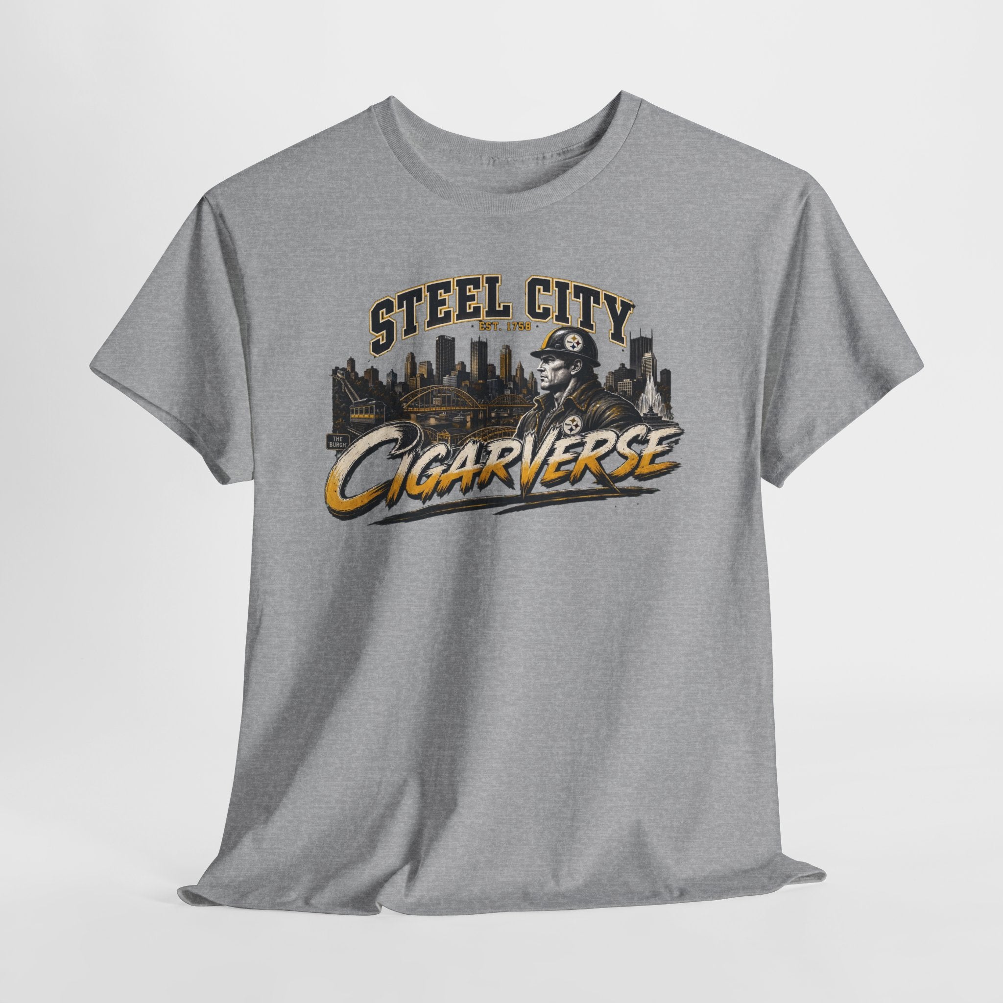 Unisex Steel City Cigarverse Tee — Vintage Skyline Graphic T‑Shirt for Cigar Lovers