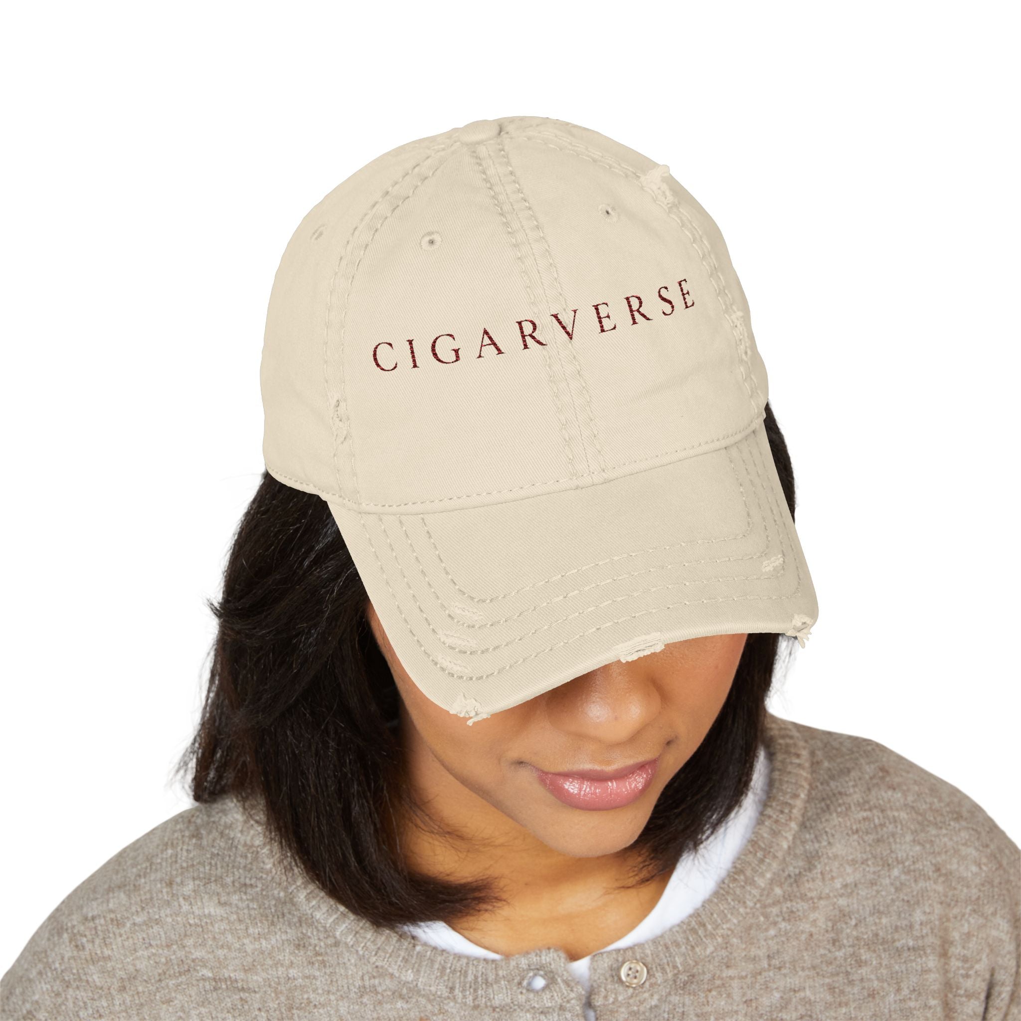 Cigarverse Burgundy Logo Distressed Embroidered Dad Hat