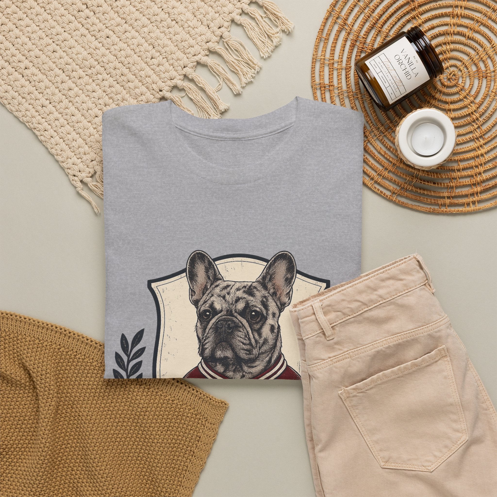 Unisex French Bulldog Crest T‑Shirt — Vintage Collegiate Pup Tee