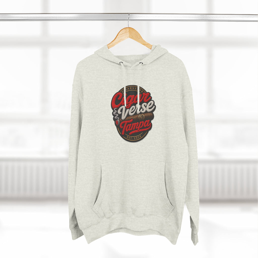 Cigar Verse Tampa Hoodie — Retro Script Logo Fleece Pullover
