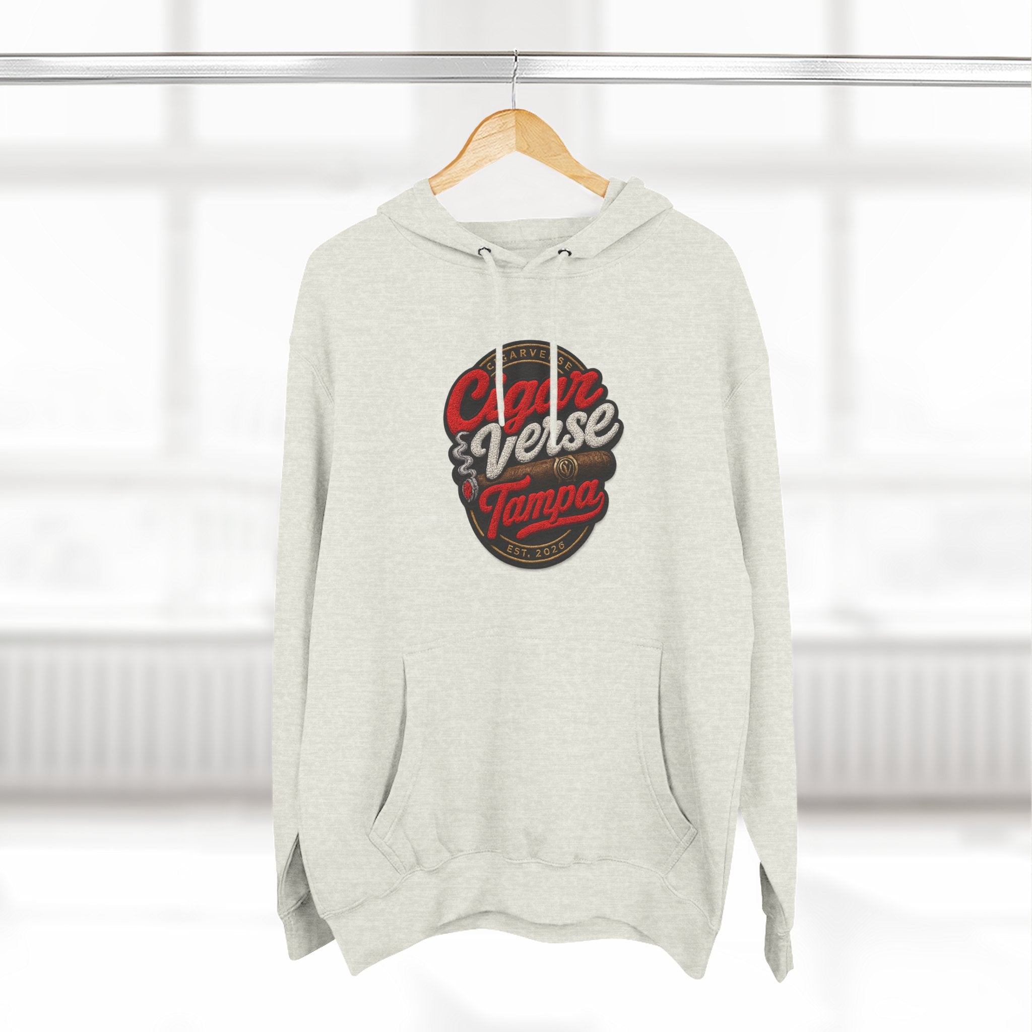 Cigar Verse Tampa Hoodie — Retro Script Logo Fleece Pullover