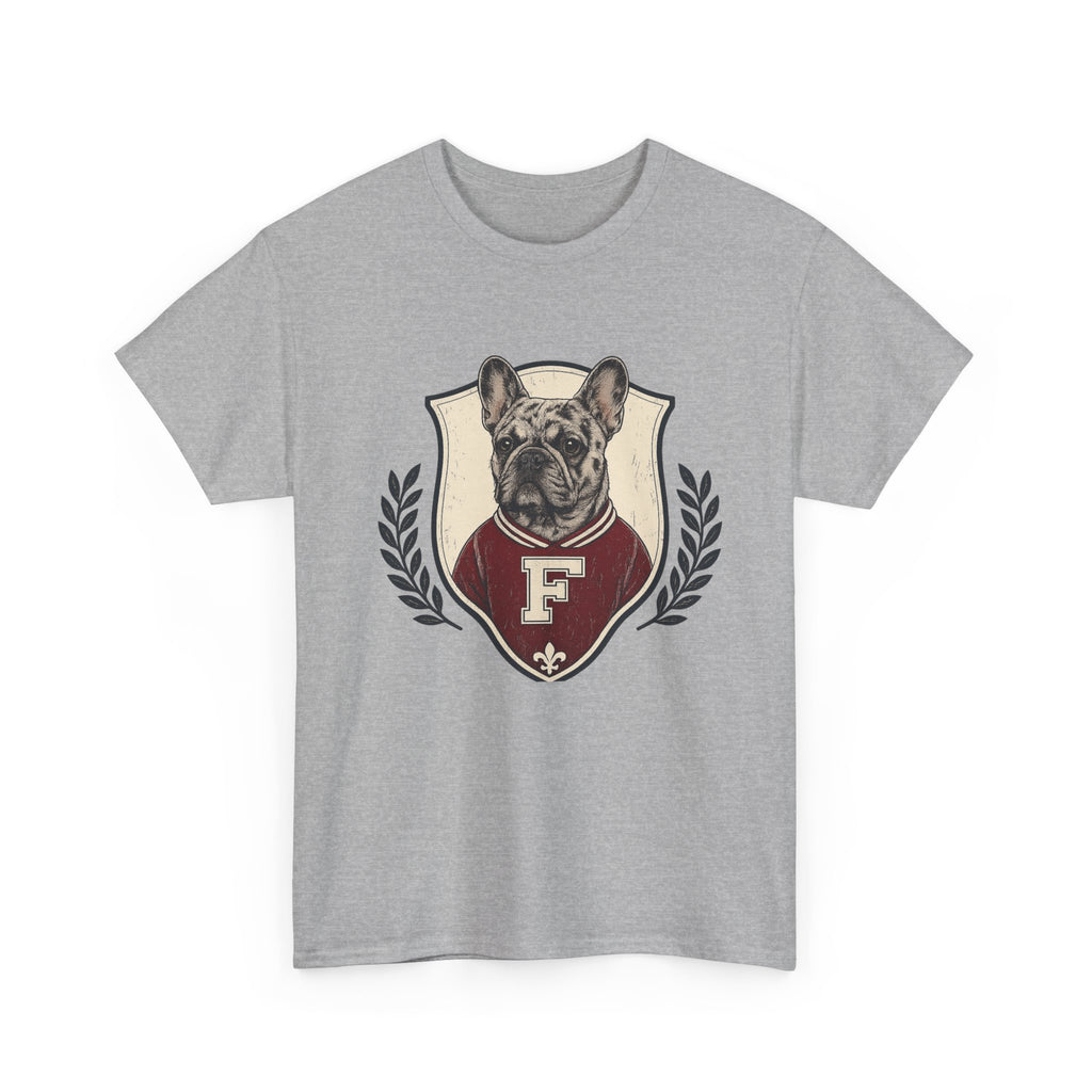 Unisex French Bulldog Crest T‑Shirt — Vintage Collegiate Pup Tee