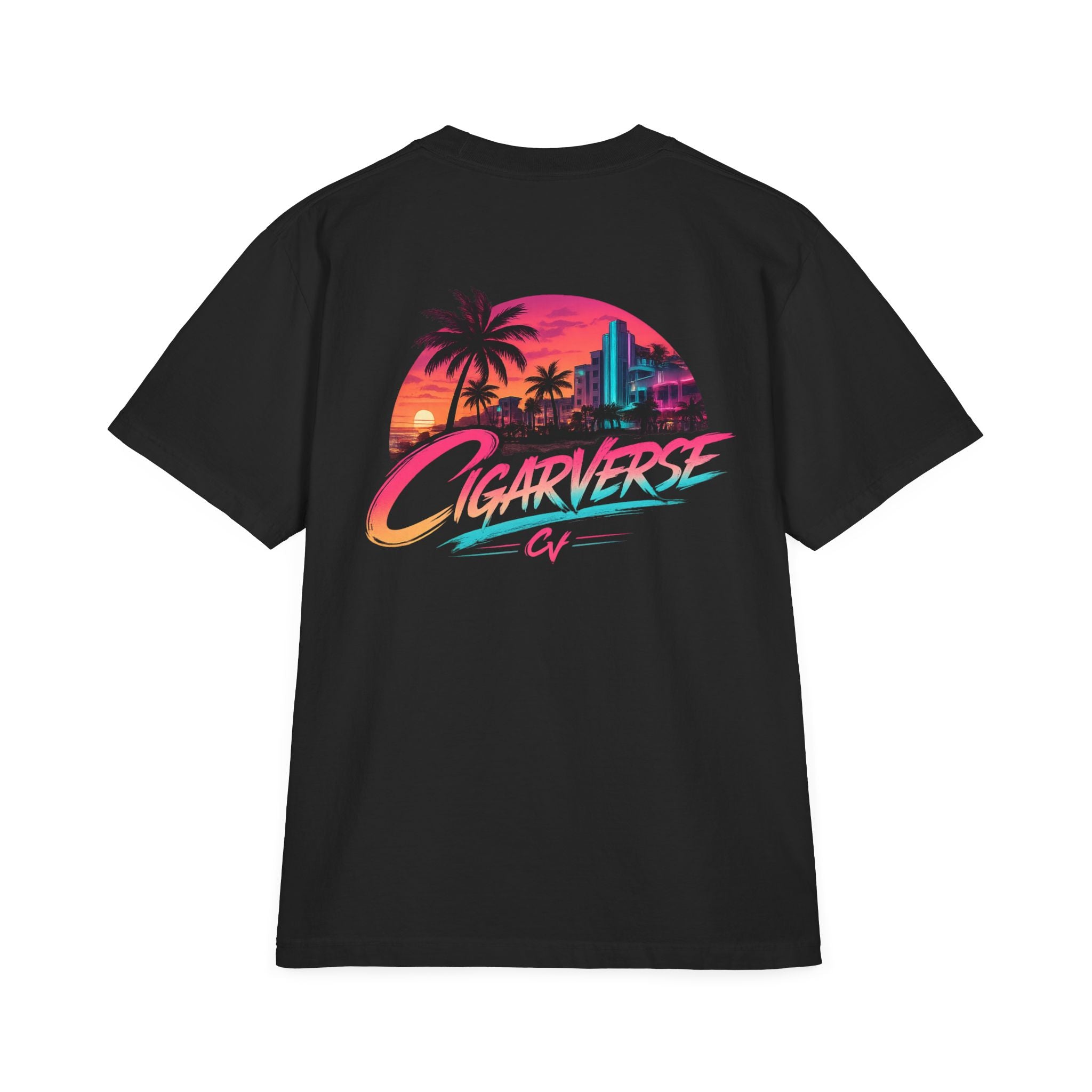 Oversized Premium CIGARVERSE Retro Vaporwave T-Shirt — "CIGARVERSE" Neon Miami Sunset Tee