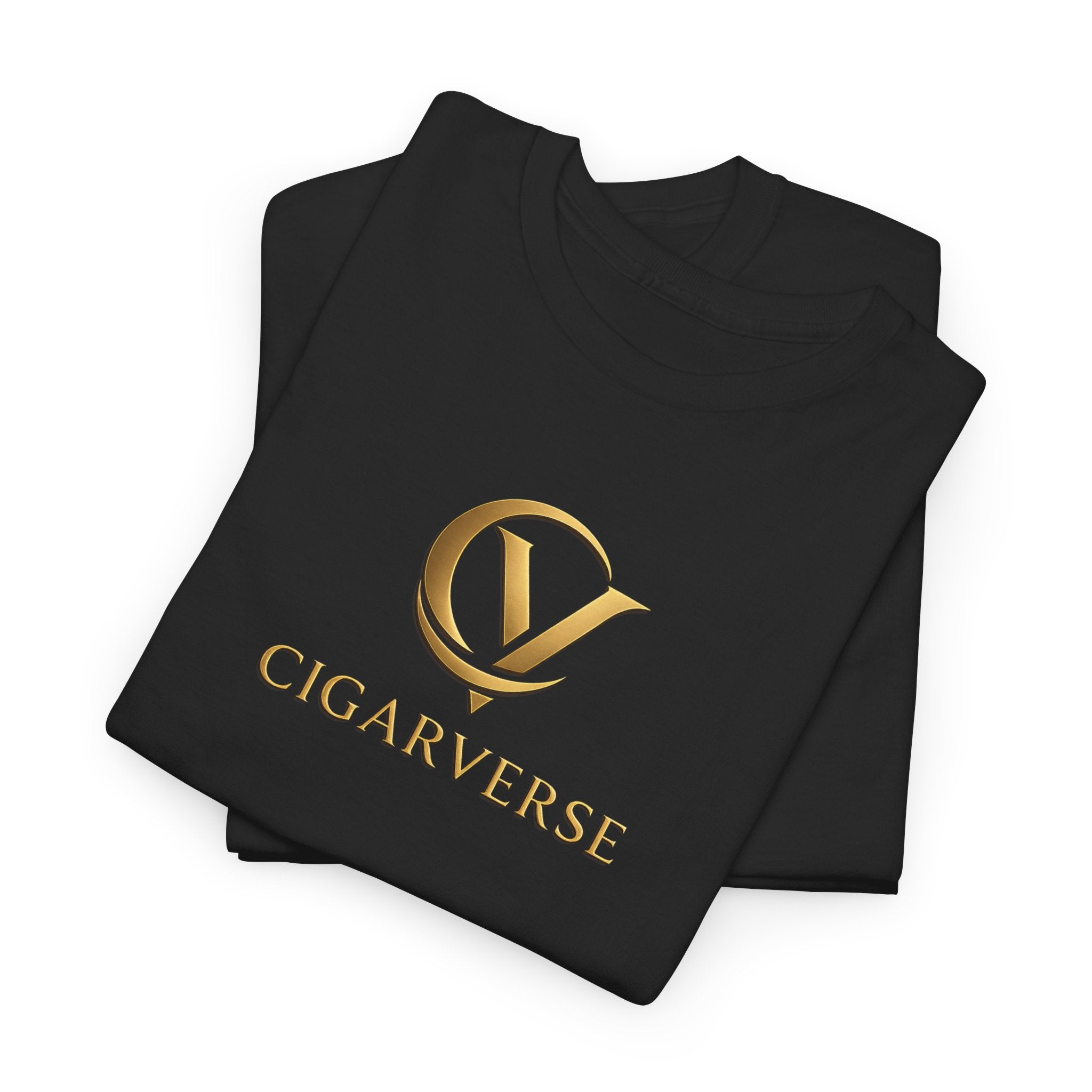 Cigarverse Logo Tee — Gold Emblem Black T-Shirt for Cigar Enthusiasts