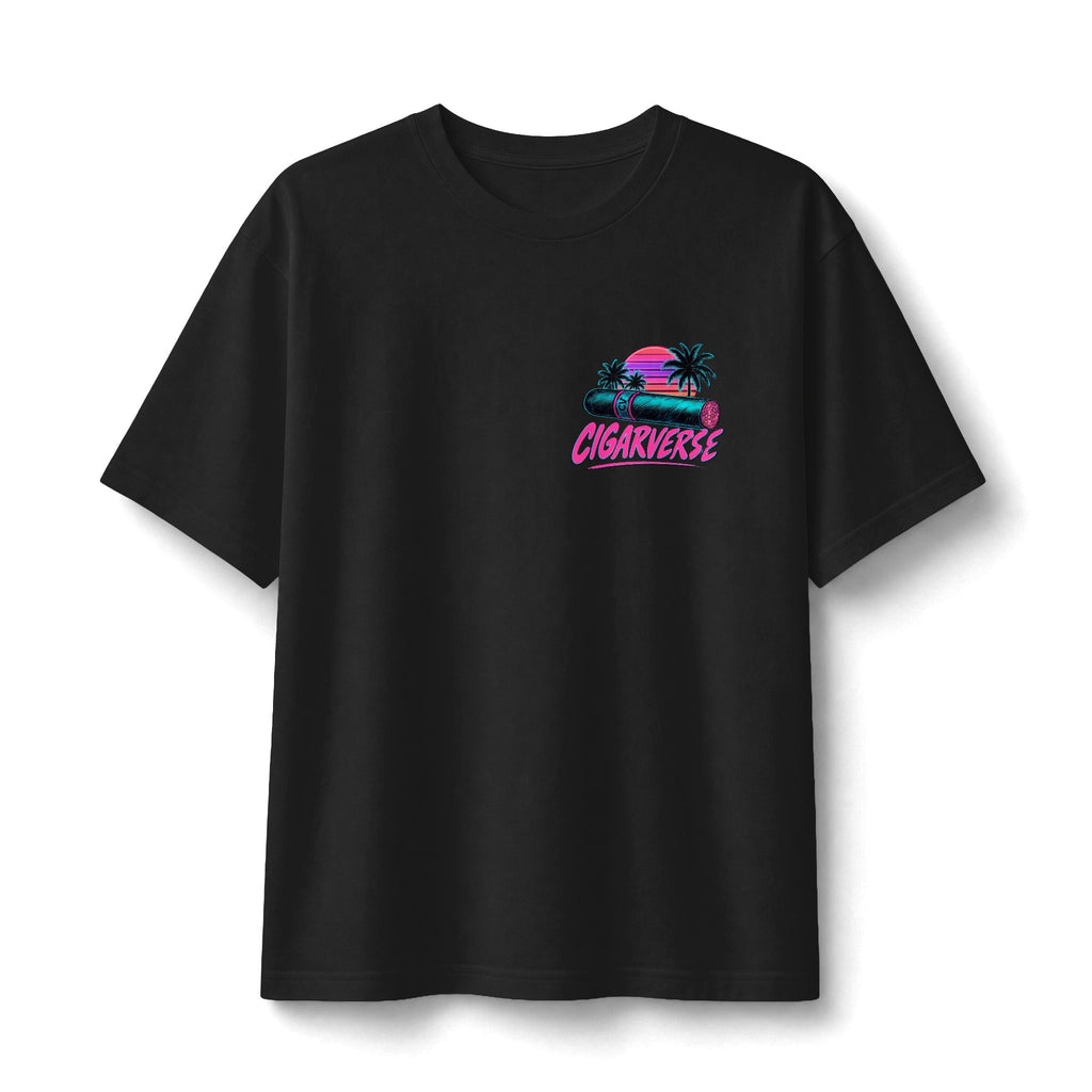 Cigariverse Miami Retro Tee — Neon Palm Coast Cigar Lounge Shirt