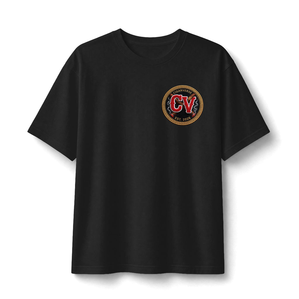 CV Crest Heavyweight Tee — Vintage Embroidered Logo T‑Shirt