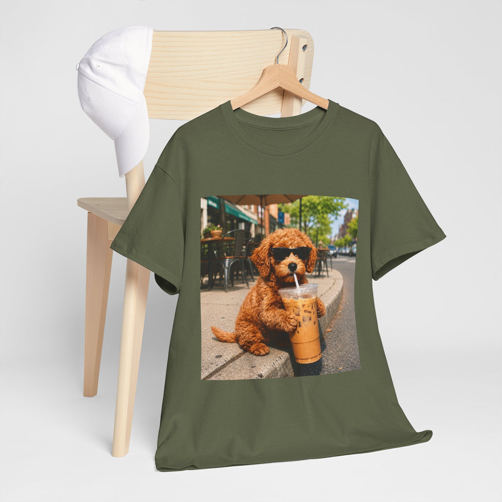T-Shirt — Cute Puppy Drinking Iced Coffee Photo Tee