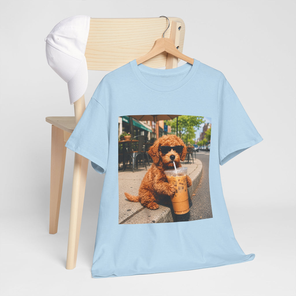 T-Shirt — Cute Puppy Drinking Iced Coffee Photo Tee