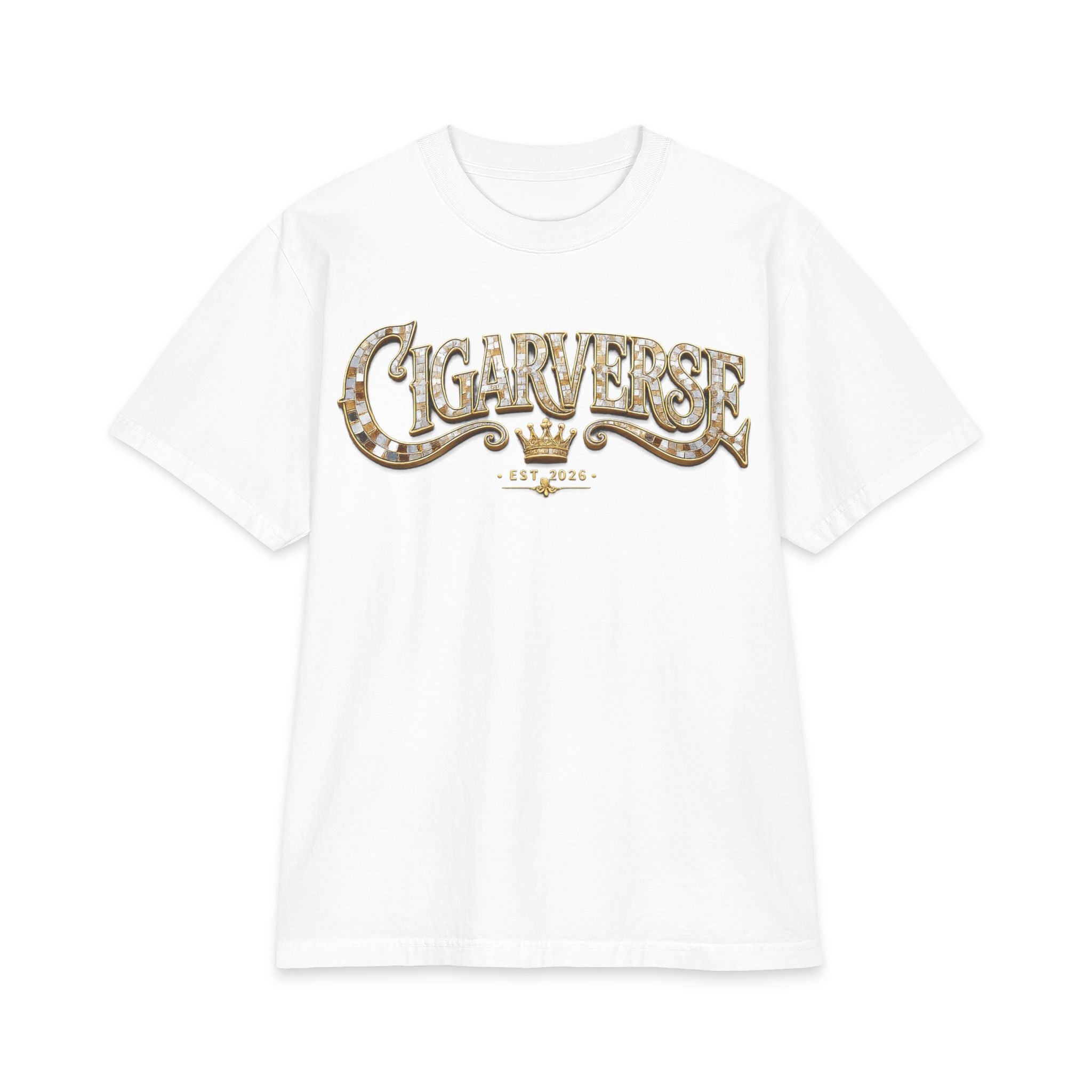 ULTRA PREMIUM HEAVYWEIGHT CigarVerse Graphic T‑Shirt — Retro Gold Script Logo Tee