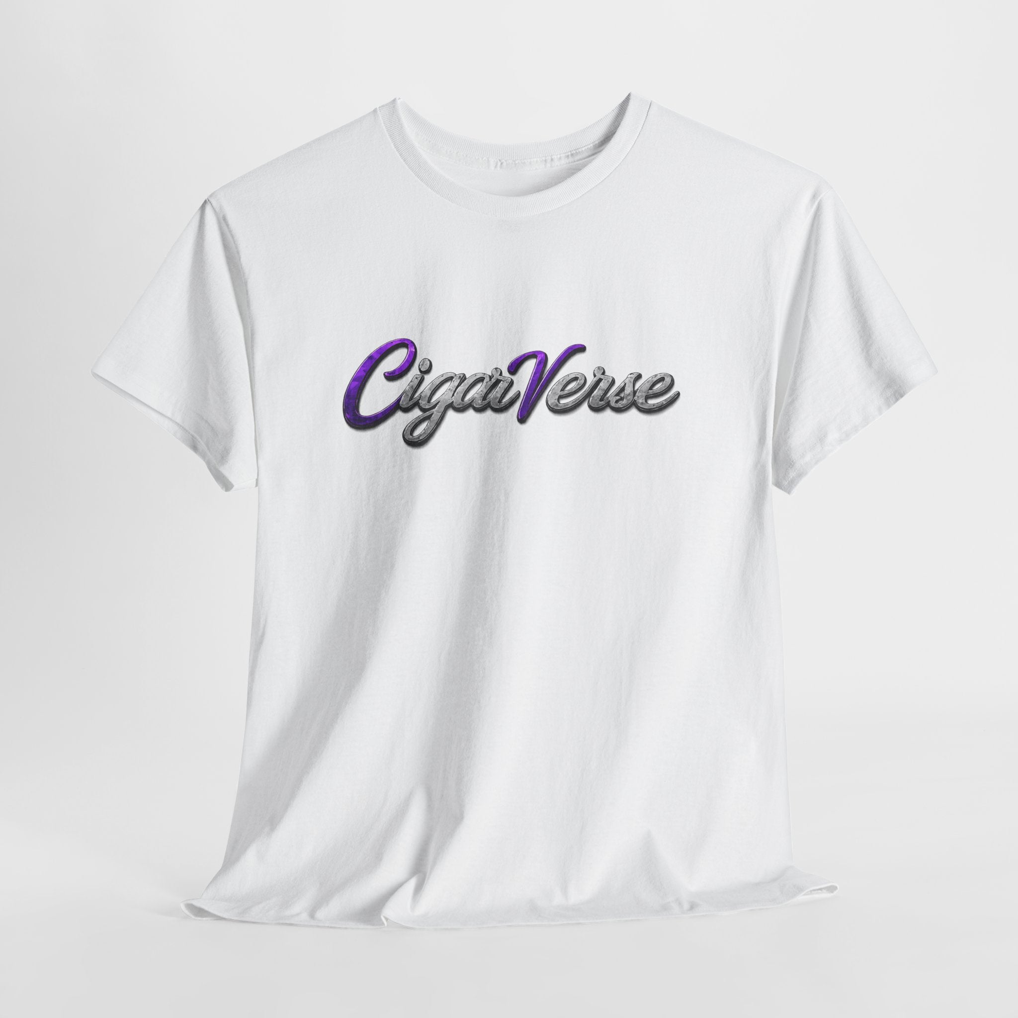 CigaVerse Script Logo Tee — Retro Purple & Gray Graphic T‑Shirt