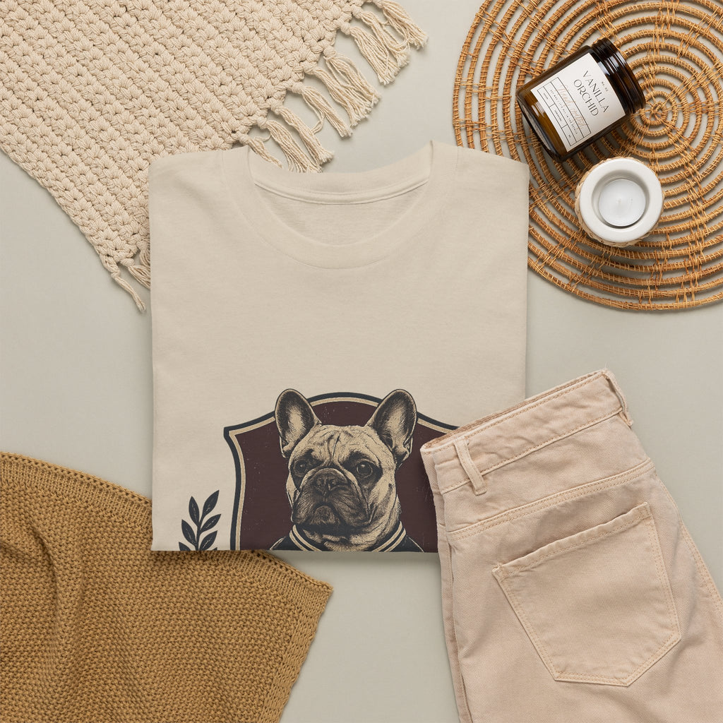 French Bulldog Crest T-Shirt — Vintage Campus Emblem Tee