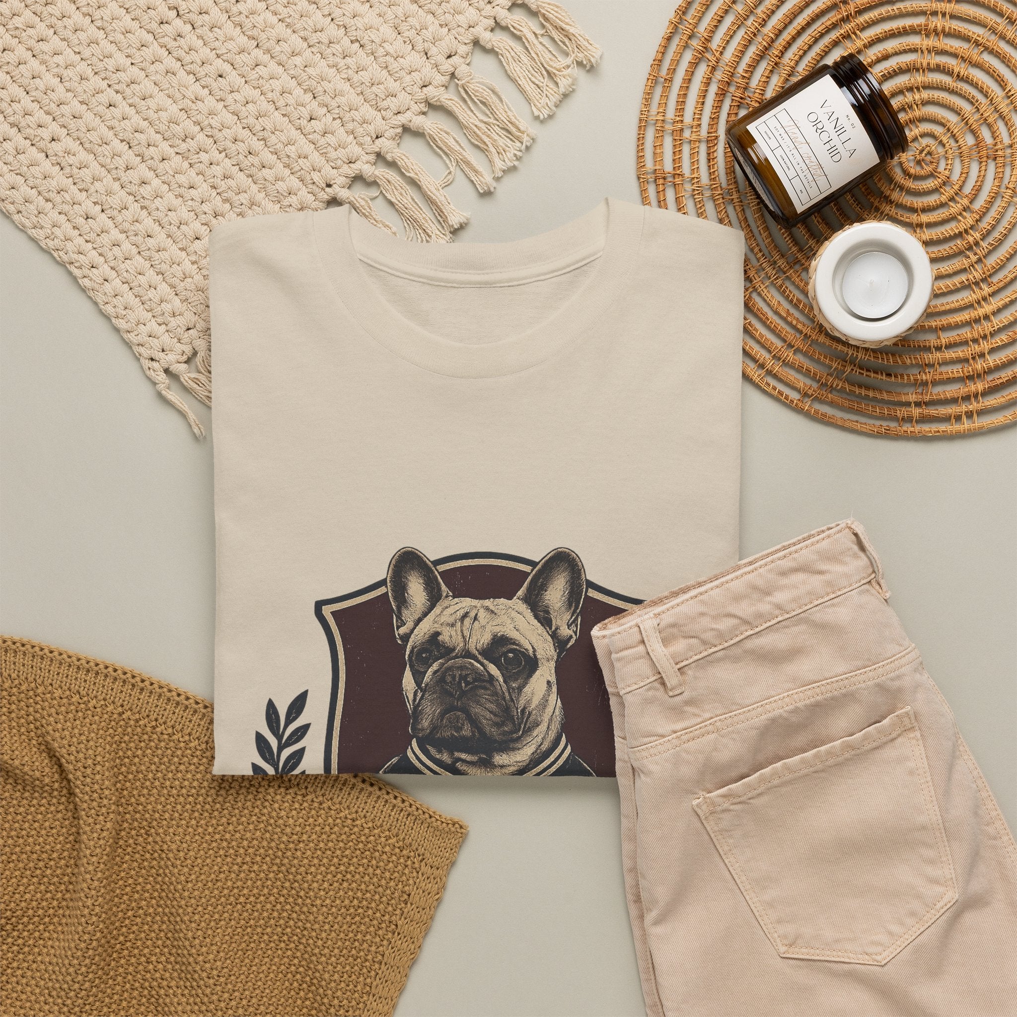 French Bulldog Crest T-Shirt — Vintage Campus Emblem Tee