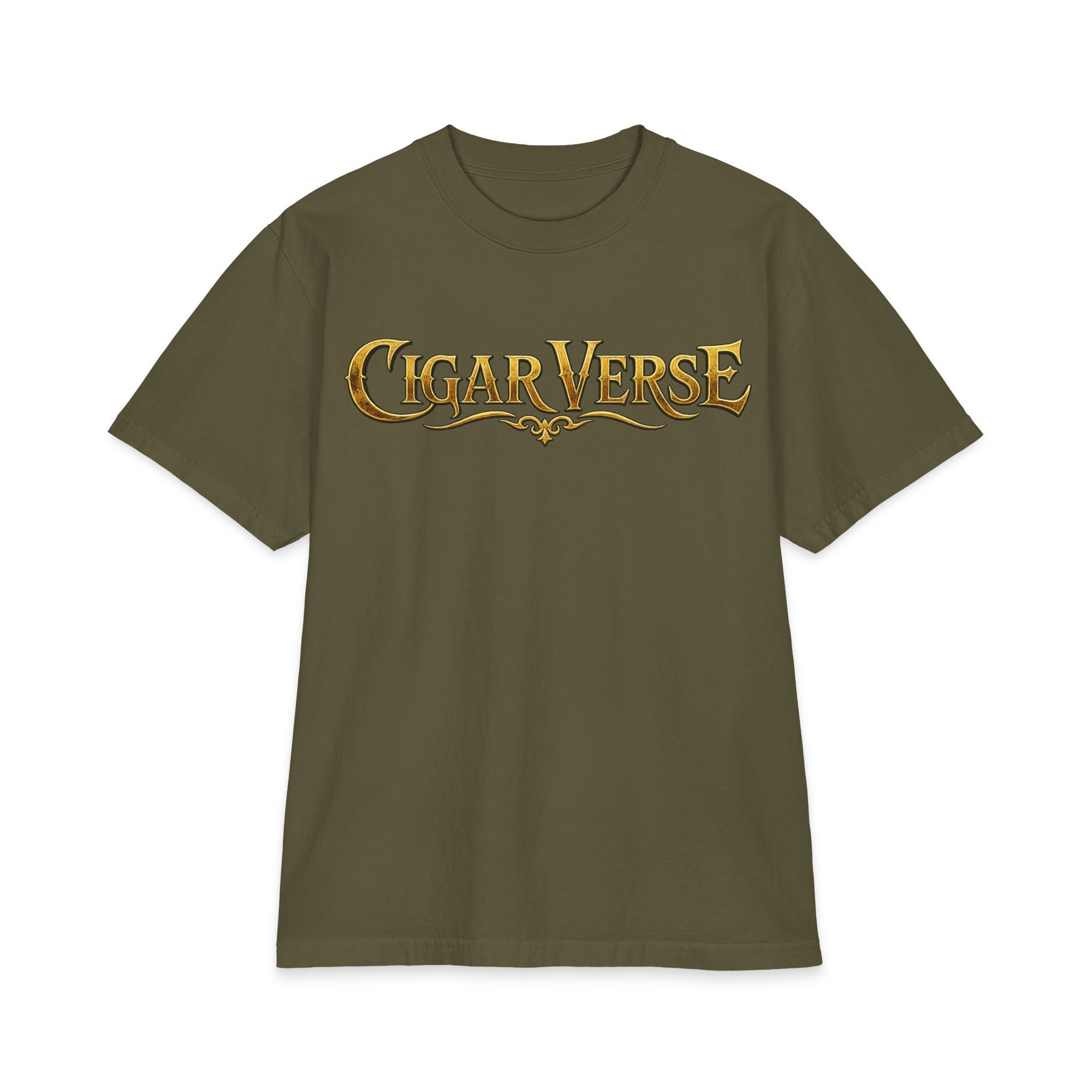 ULTRA PREMIUM HEAVYWEIGHT CigarVerse Graphic T-Shirt — Bold Gold Logo Smoking-Inspired Tee