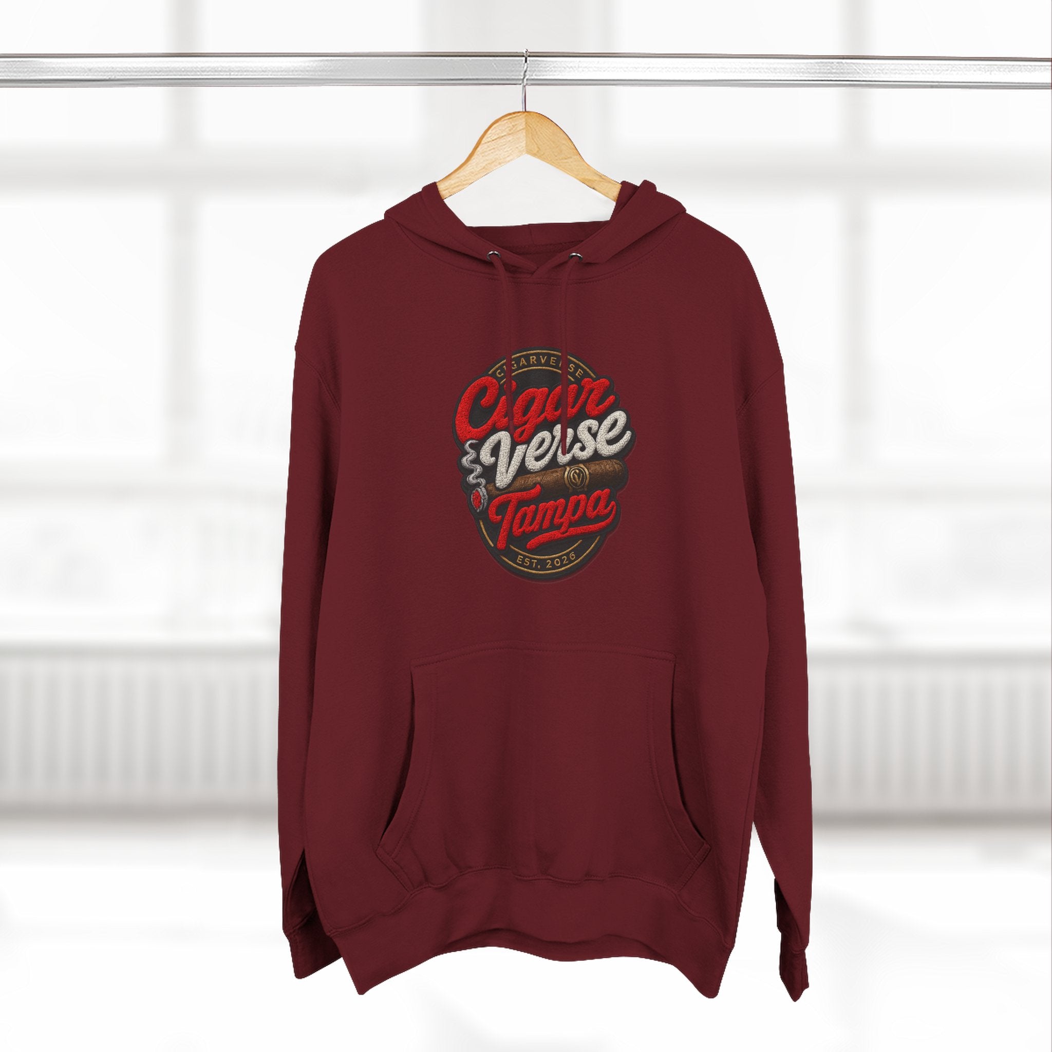 Cigar Verse Tampa Hoodie — Retro Script Logo Fleece Pullover