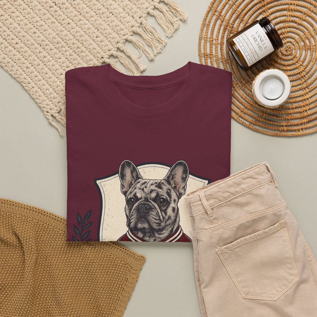 Unisex French Bulldog Crest T‑Shirt — Vintage Collegiate Pup Tee