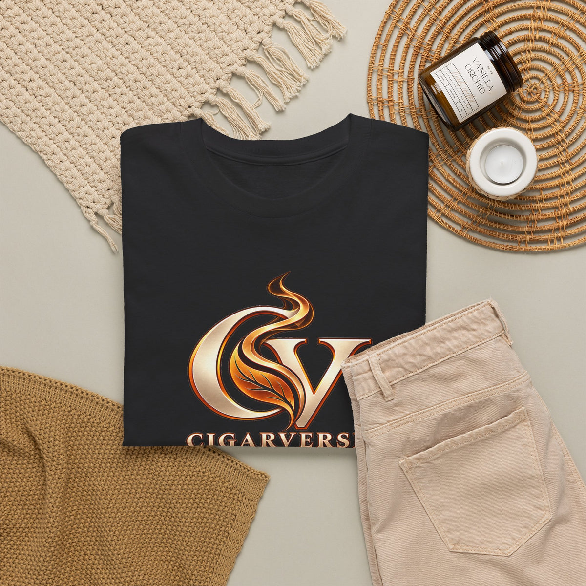 Black T-Shirt with Gold SV Monogram Logo