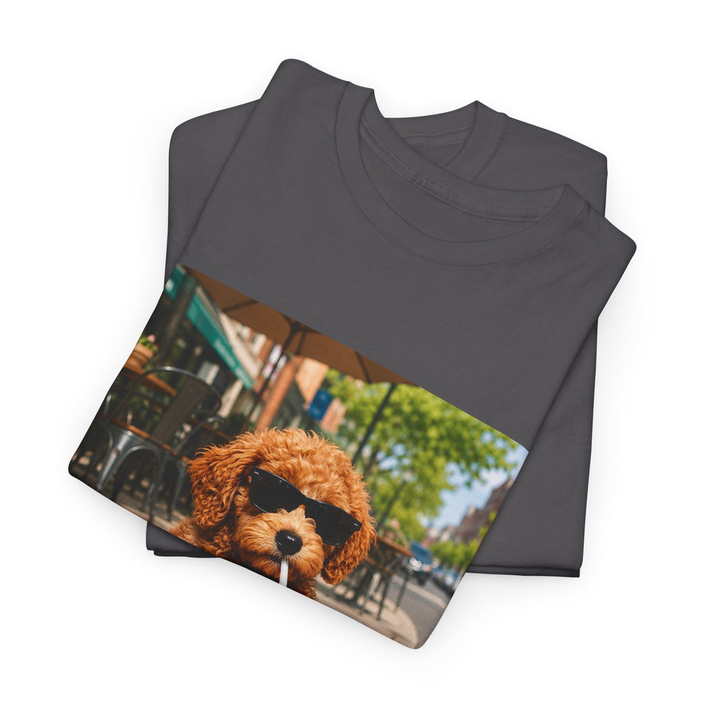 T-Shirt — Cute Puppy Drinking Iced Coffee Photo Tee