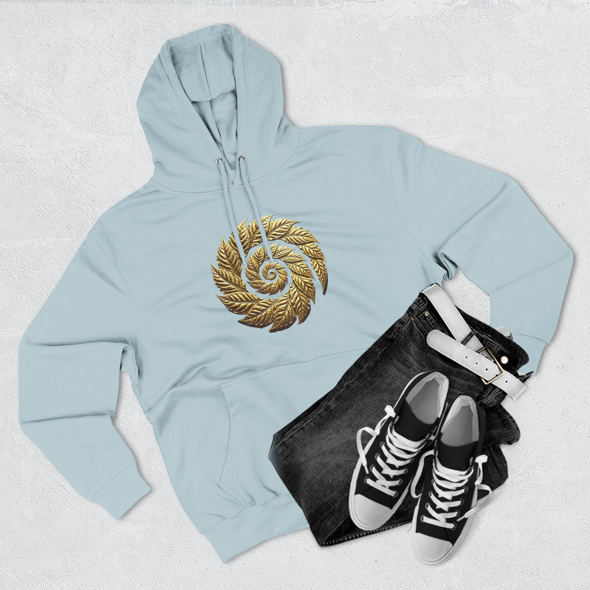 Golden Spiral Leaf Hoodie — Botanical Spiral Graphic Pullover