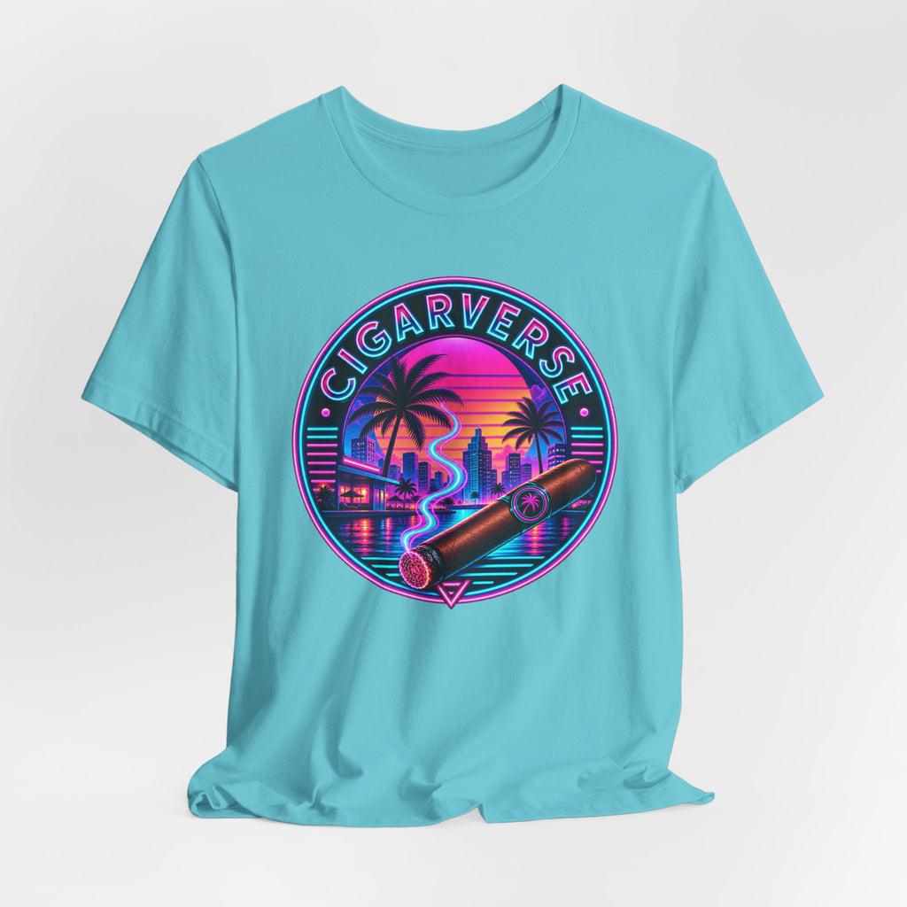 Cigarverse Retro Sunset Tee — Vintage Neon Cigar Logo T-Shirt
