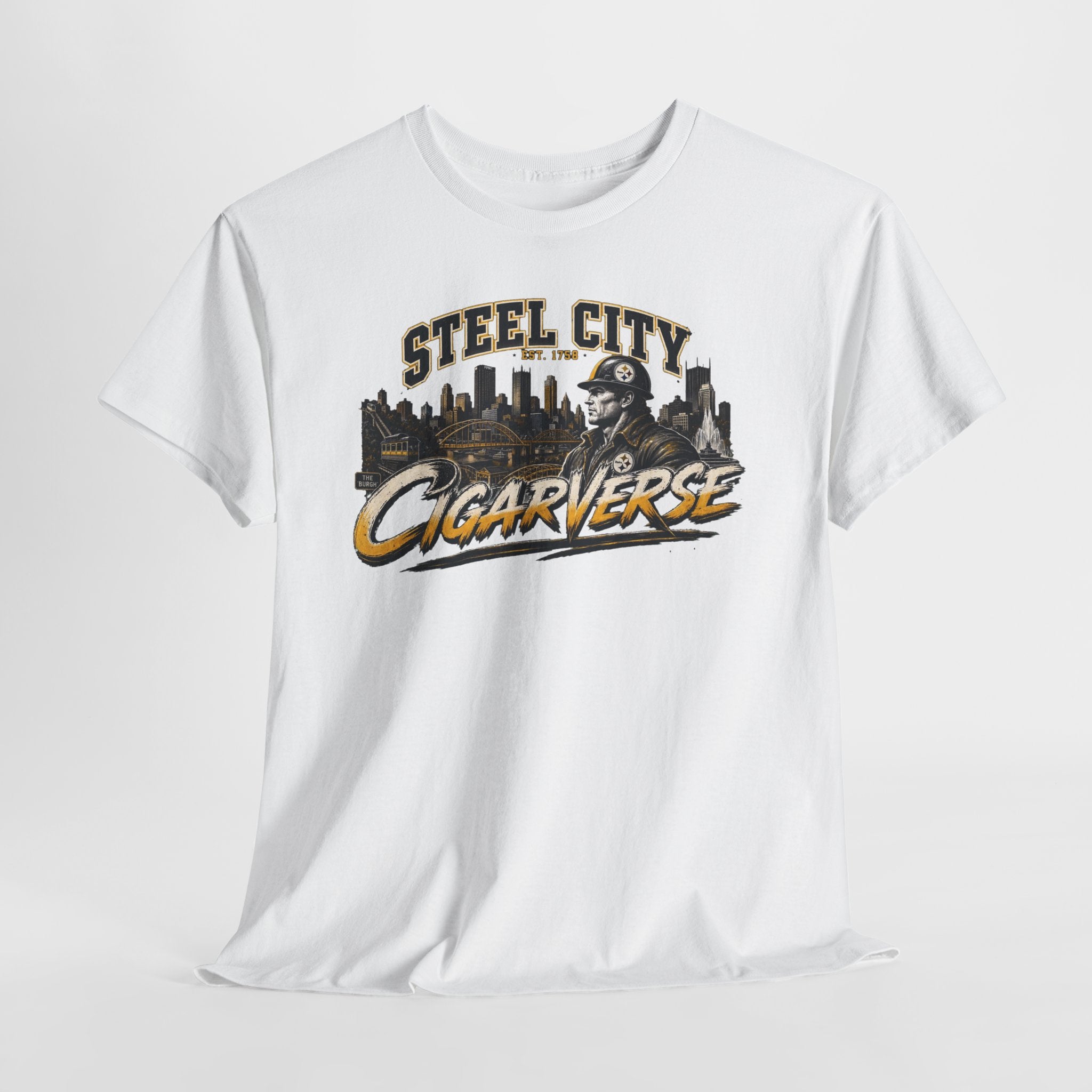 Unisex Steel City Cigarverse Tee — Vintage Skyline Graphic T‑Shirt for Cigar Lovers