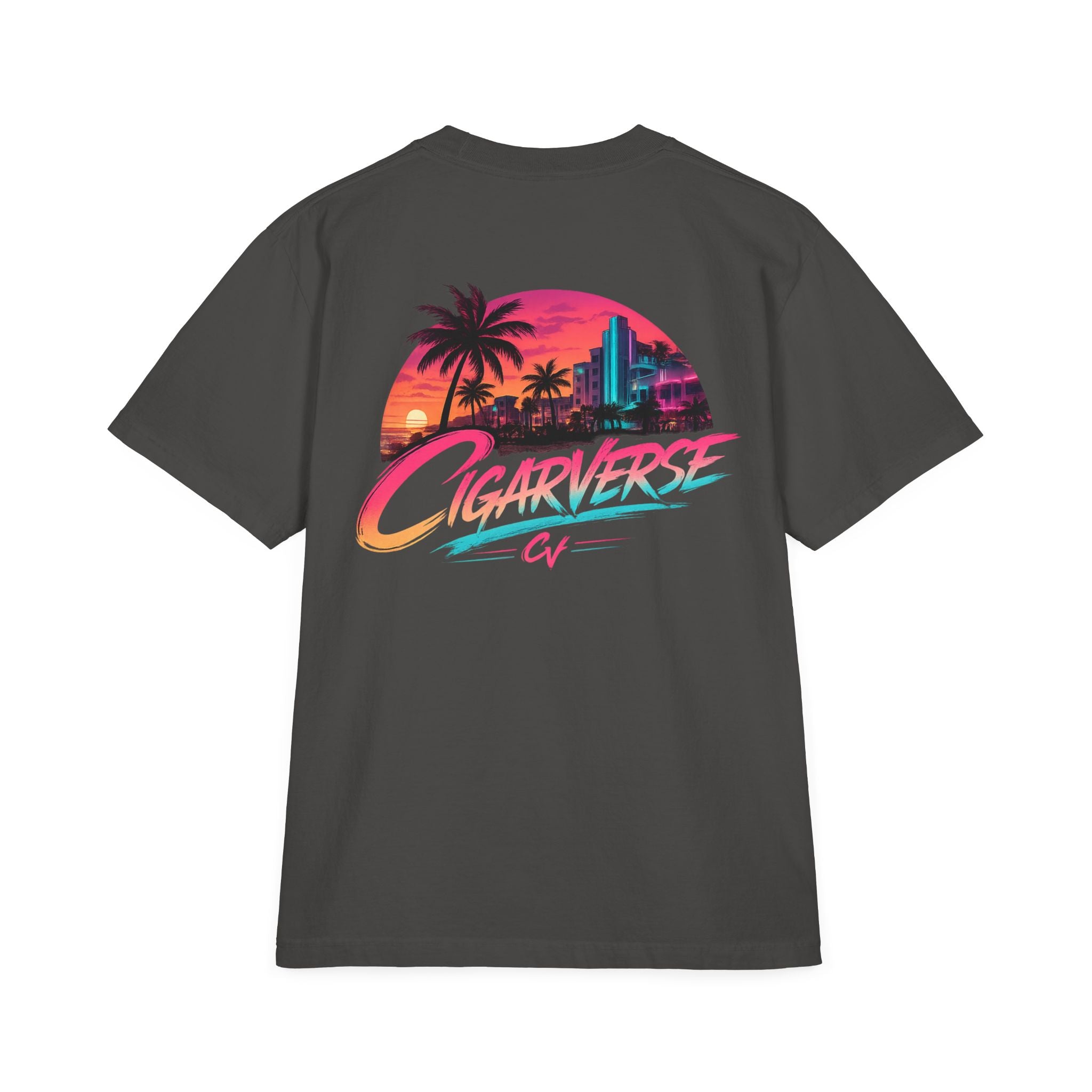 Oversized CIGARVERSE Premium Retro Miami T-Shirt — Neon Sunset Palm Beach Graphic