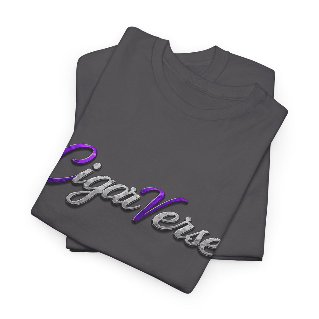 CigaVerse Script Logo Tee — Retro Purple & Gray Graphic T‑Shirt
