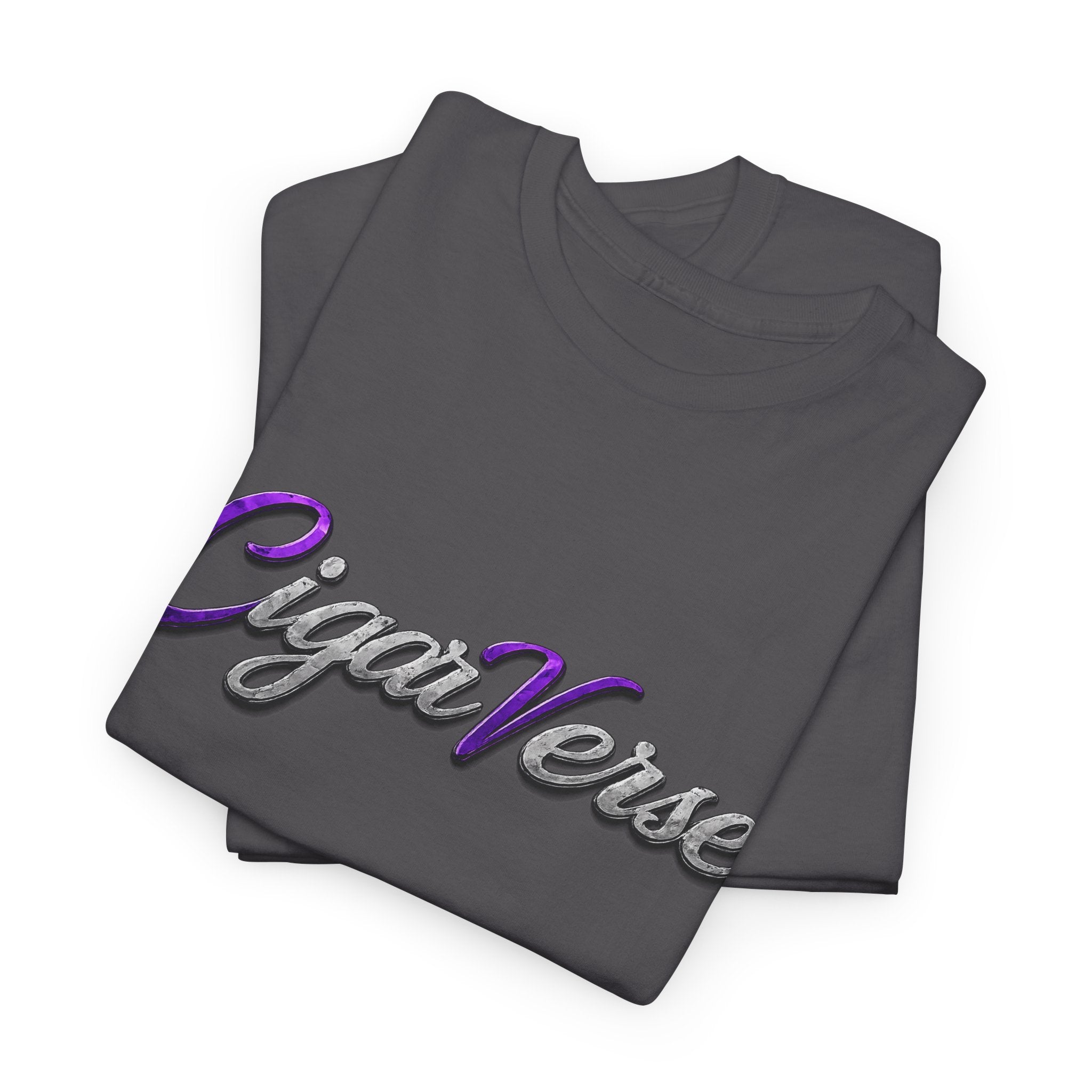 CigaVerse Script Logo Tee — Retro Purple & Gray Graphic T‑Shirt