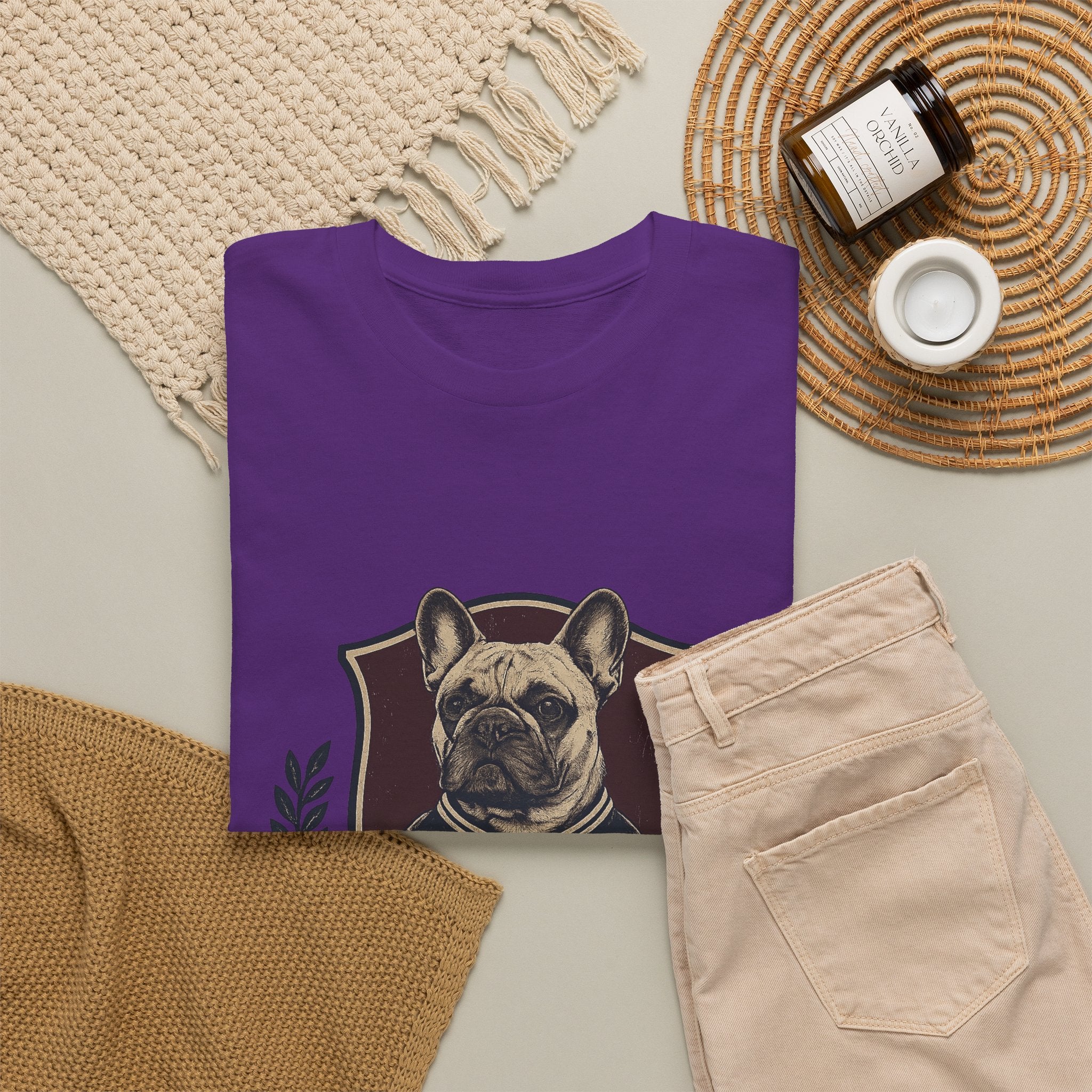 French Bulldog Crest T-Shirt — Vintage Campus Emblem Tee