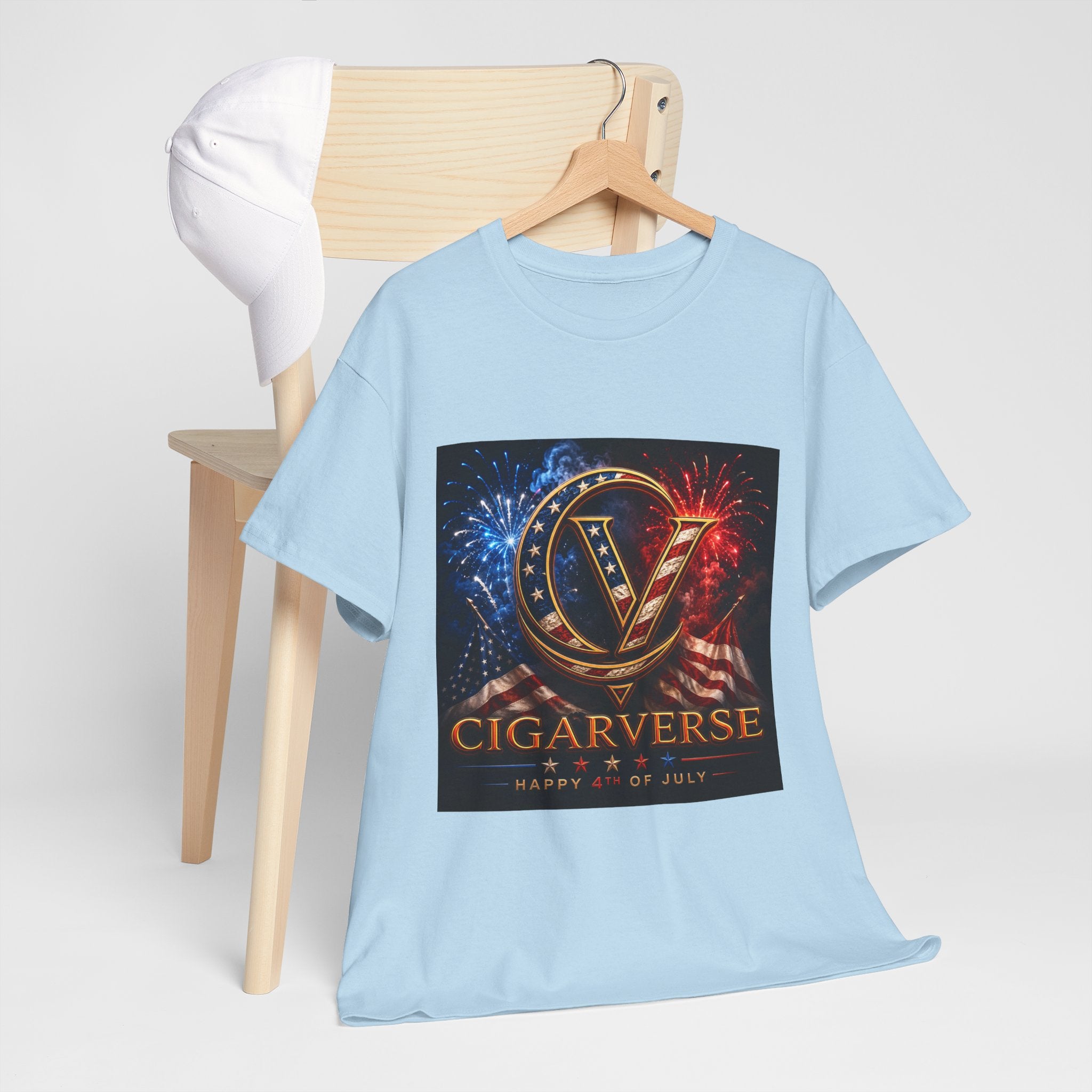 Cigarverse Logo Tee — Patriotic Gold & Flag Emblem Cotton T‑Shirt