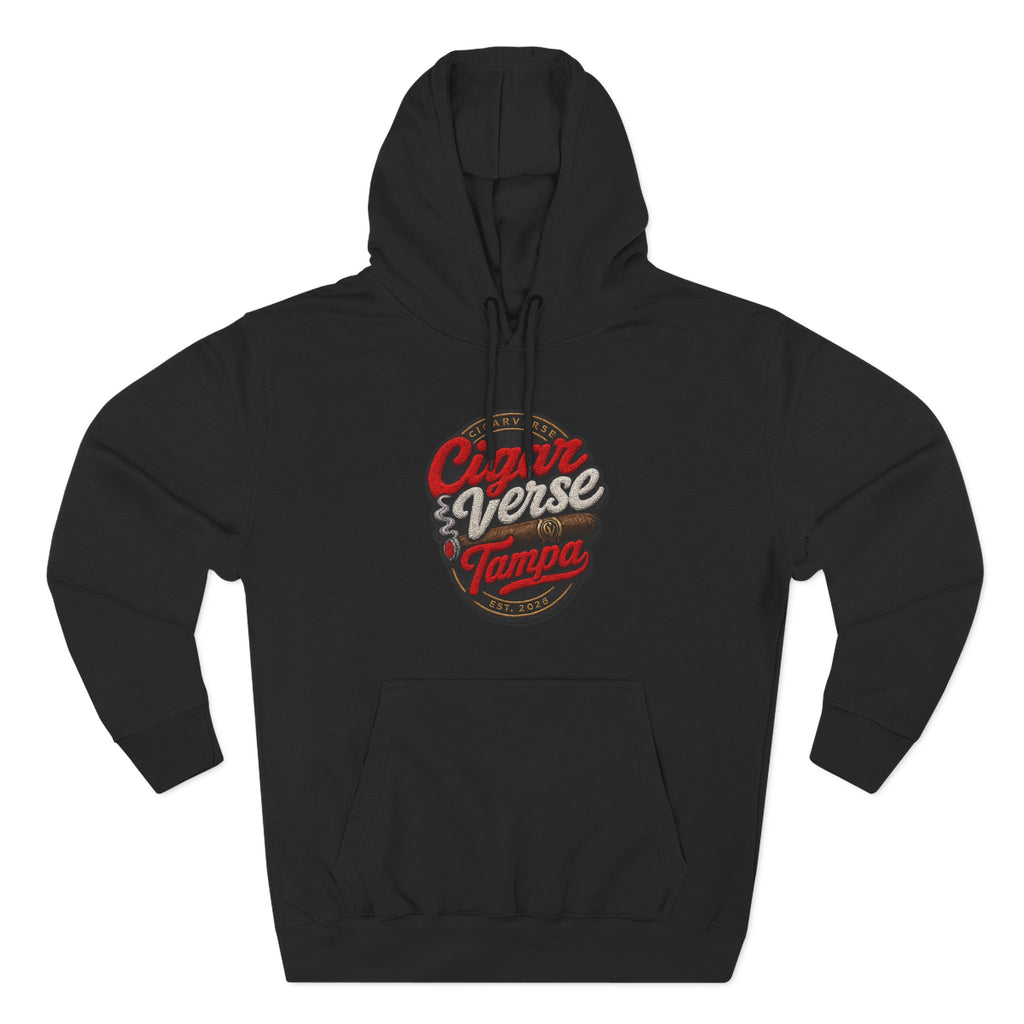 Cigar Verse Tampa Hoodie — Retro Script Logo Fleece Pullover