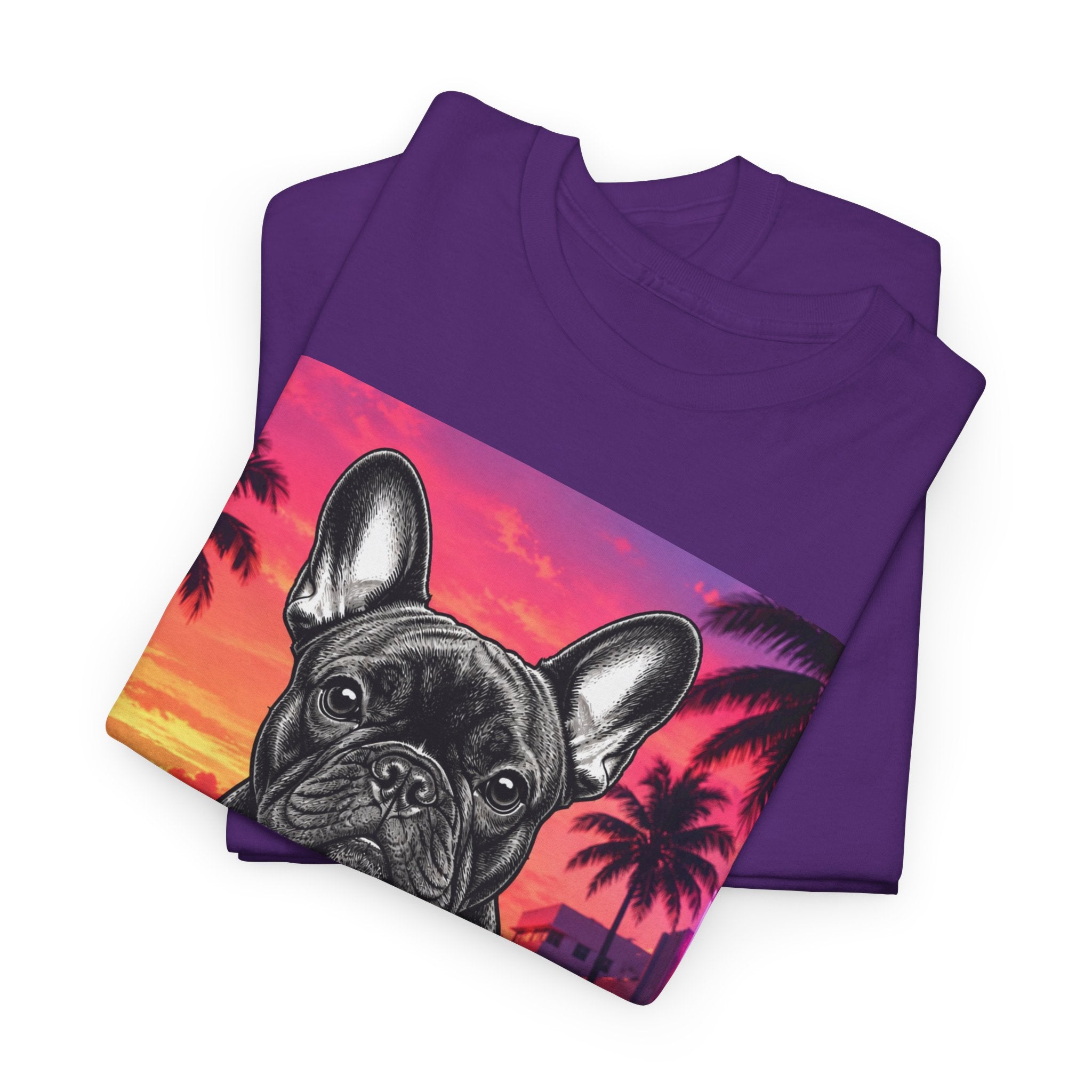 French Bulldog Sunset Tee - Retro Miami Palm Beach Dog T-Shirt