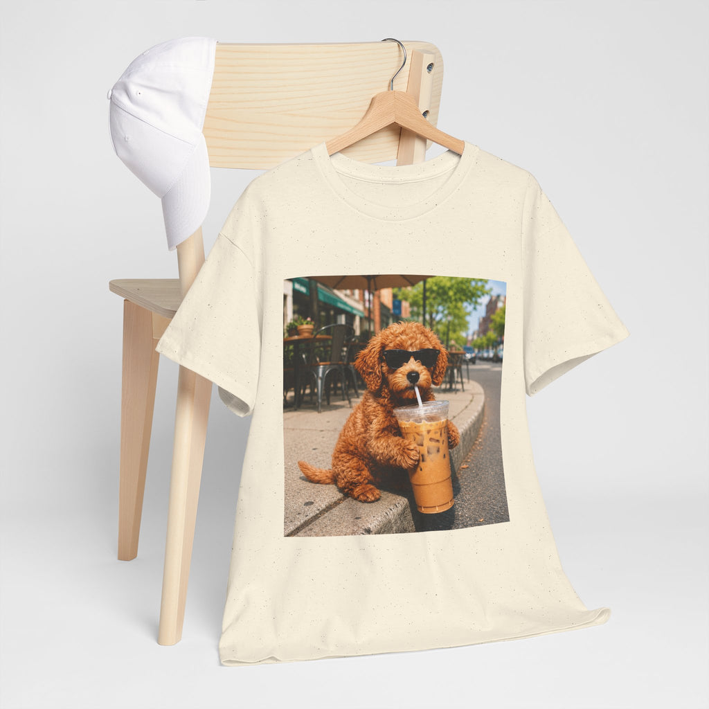 T-Shirt — Cute Puppy Drinking Iced Coffee Photo Tee