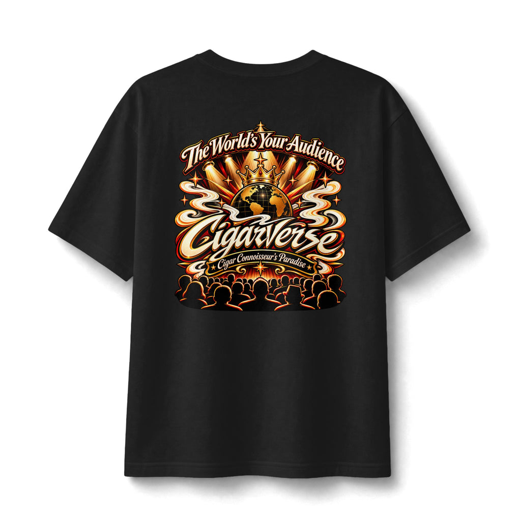 CigarVerse Graphic Tee — "The World's Your Audience" Smoky Logo T-Shirt