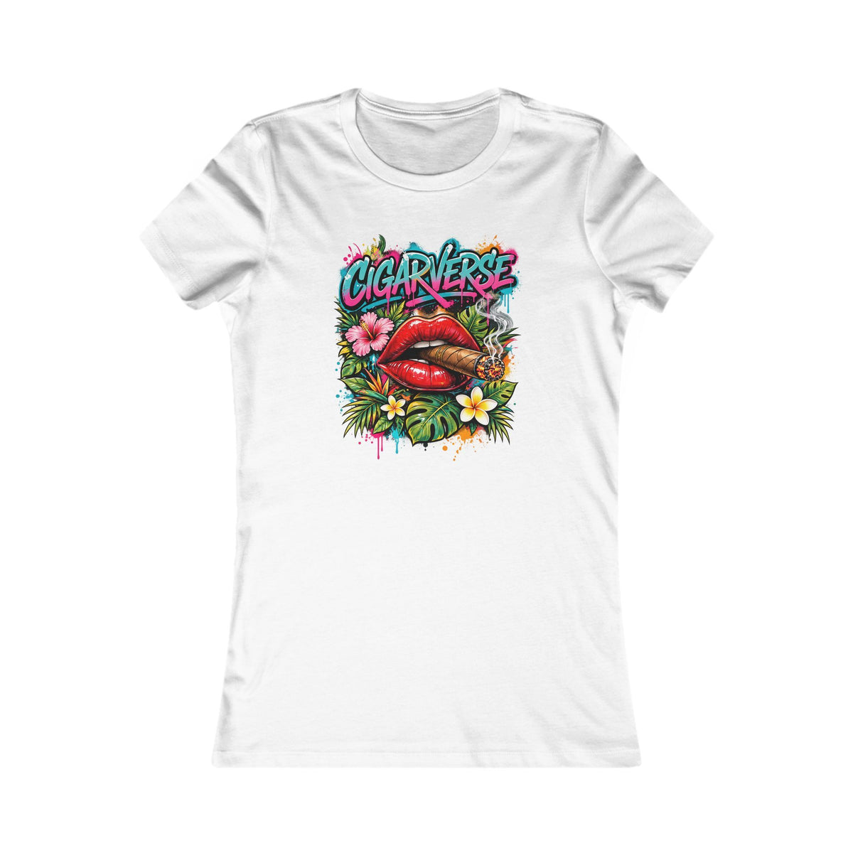 Women's Tee - Colorful Retro 'Cigar Left' Floral Lip Graphic