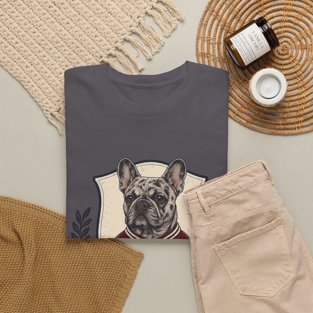 Unisex French Bulldog Crest T‑Shirt — Vintage Collegiate Pup Tee