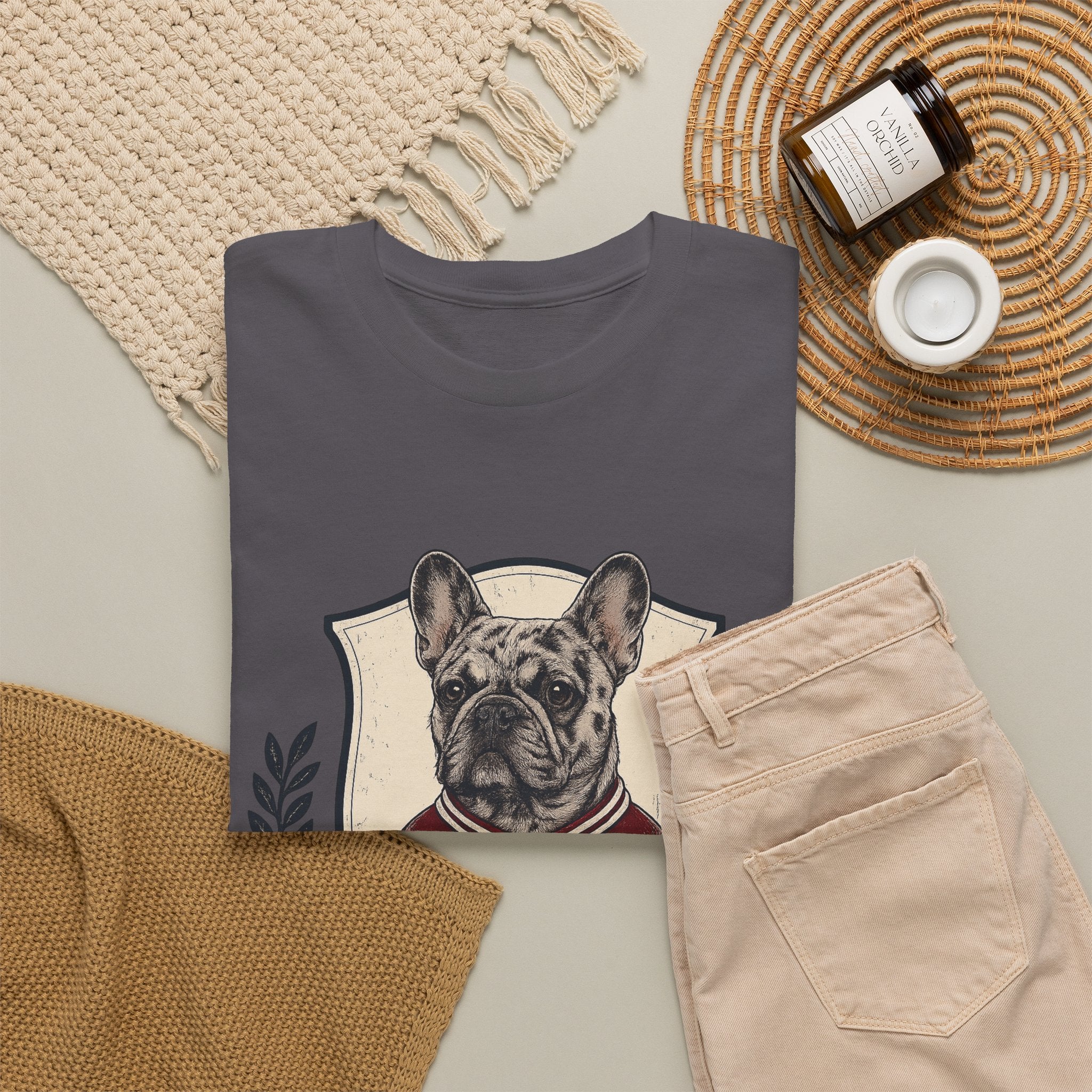 Unisex French Bulldog Crest T‑Shirt — Vintage Collegiate Pup Tee