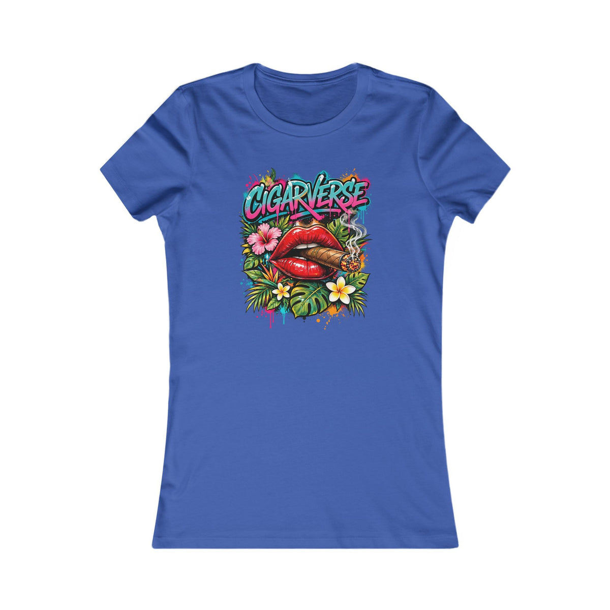 Women's Tee - Colorful Retro 'Cigar Left' Floral Lip Graphic