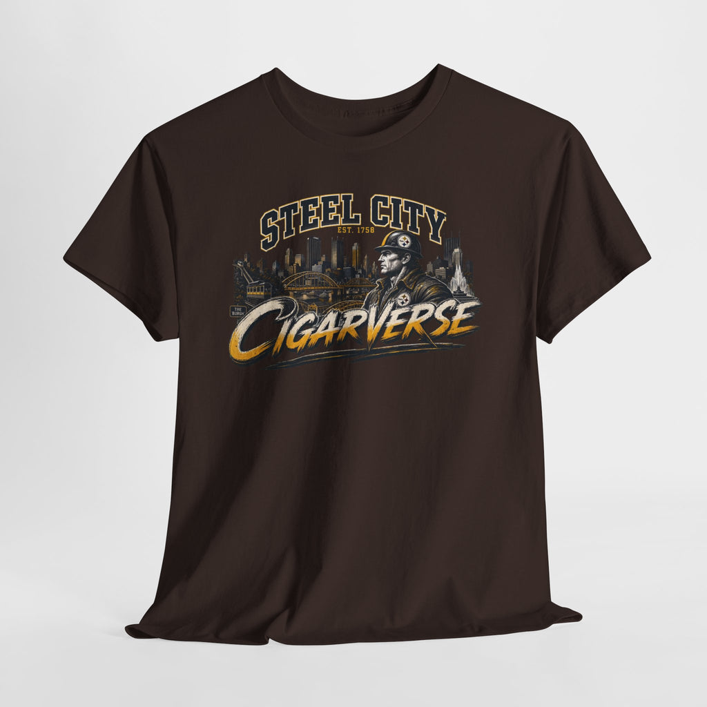 Unisex Steel City Cigarverse Tee — Vintage Skyline Graphic T‑Shirt for Cigar Lovers