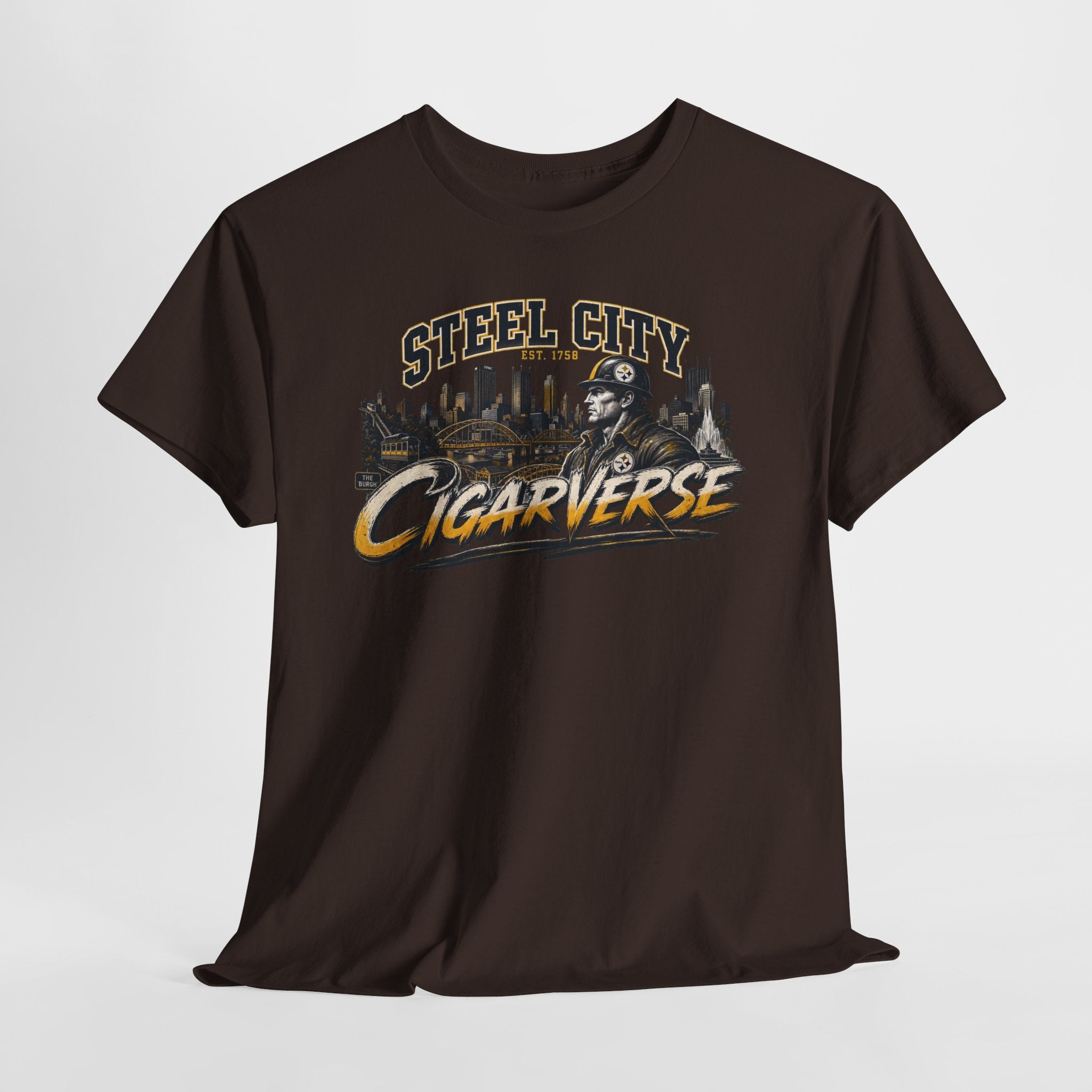 Unisex Steel City Cigarverse Tee — Vintage Skyline Graphic T‑Shirt for Cigar Lovers