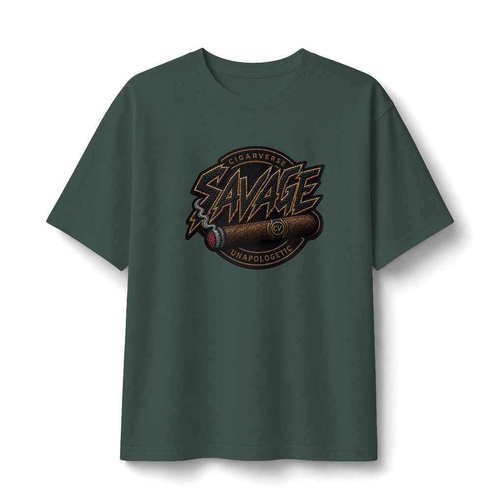 Savage Unapologetic Graphic Tee – Retro Stitch Patch Design