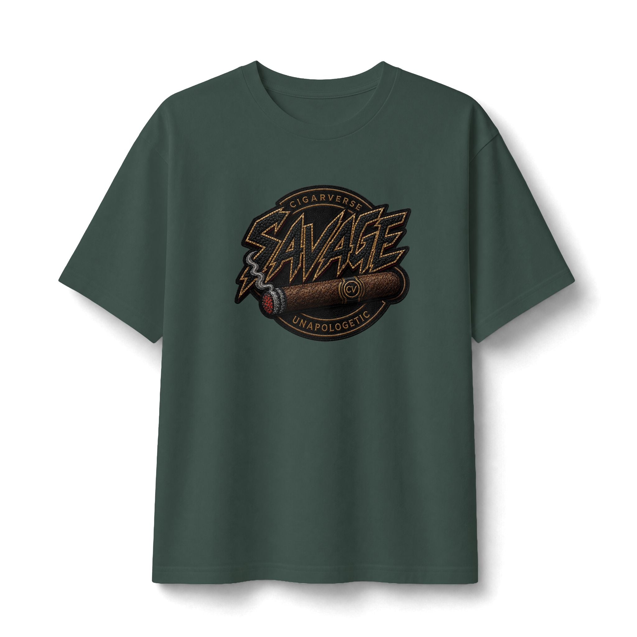 Savage Unapologetic Graphic Tee – Retro Stitch Patch Design