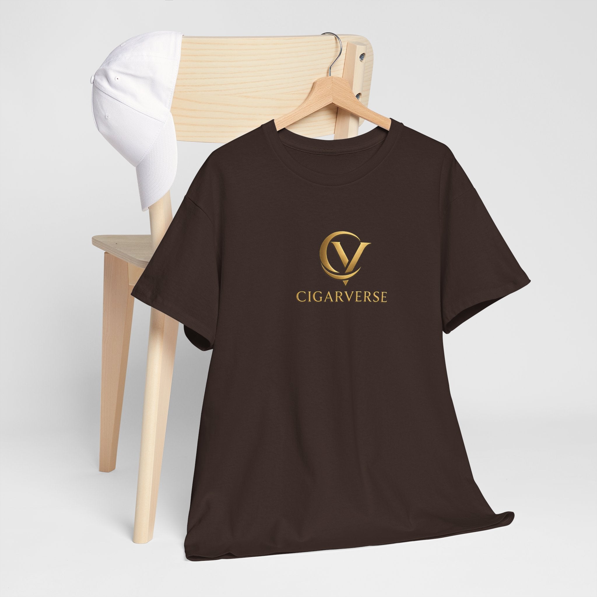 Cigarverse Logo Tee — Gold Emblem Brown Cotton T-Shirt
